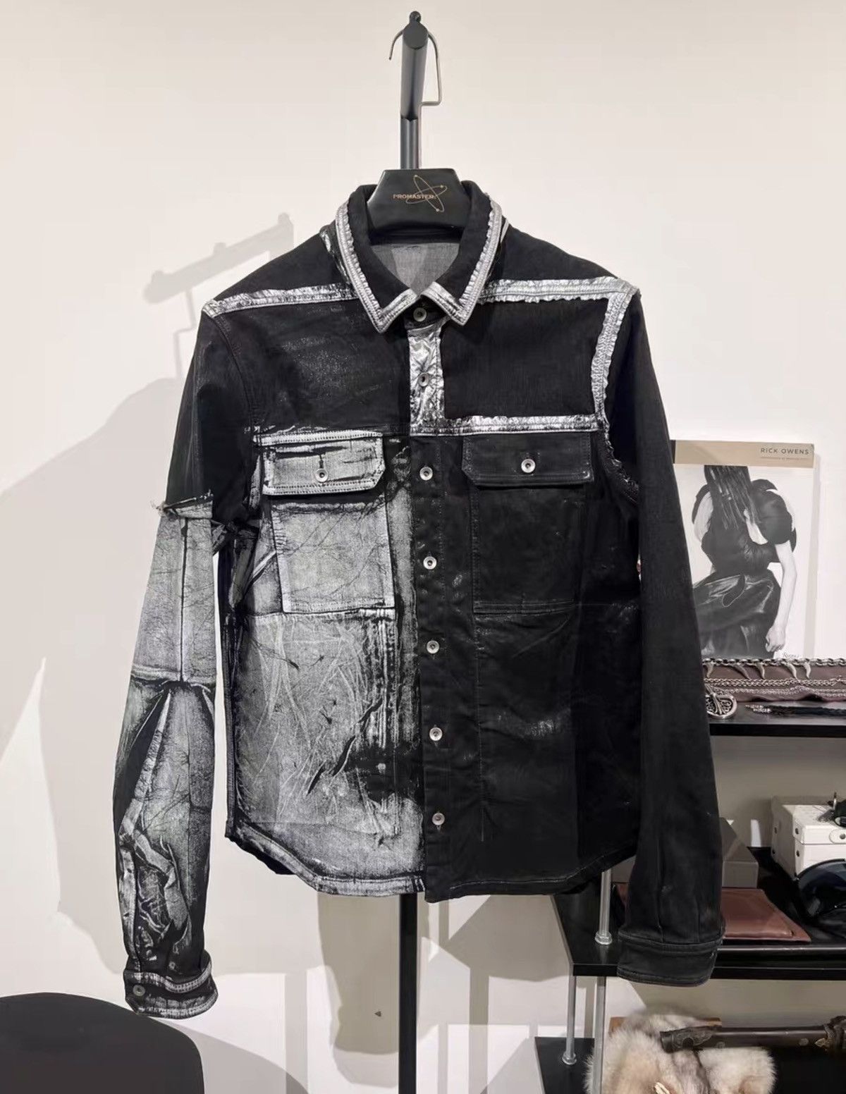 Rick Owens 2022 Worker Jacket Waxed Canvas & Denim Patchwork