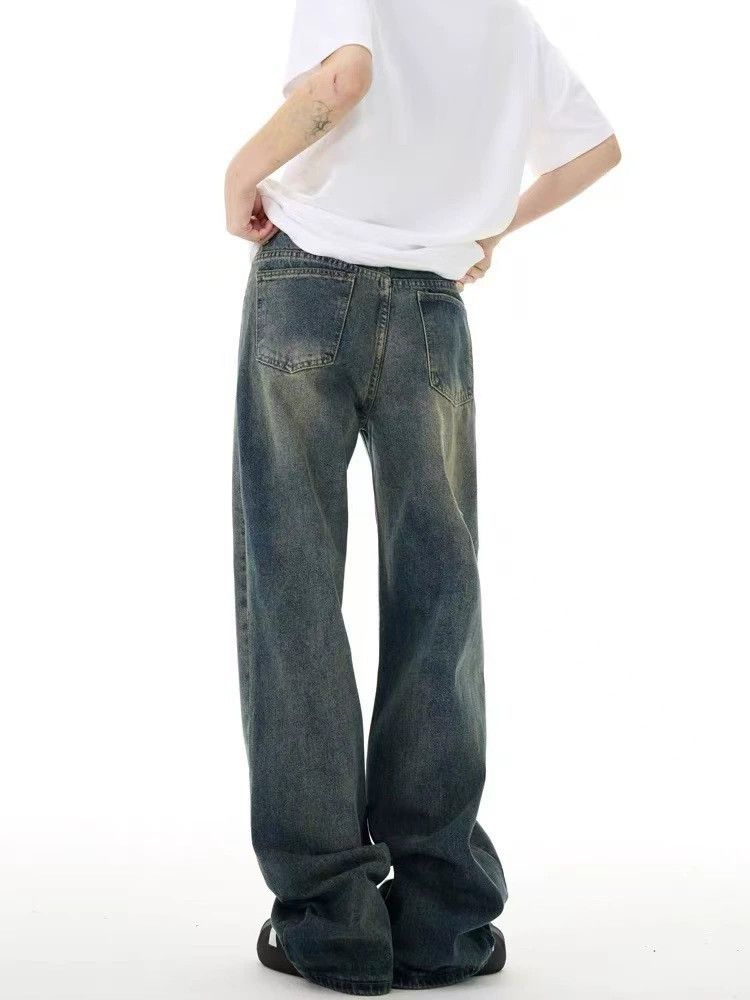 Vintage Retro men's washed distressed high waist loose flared jeans Size US 32 / EU 48 - 3 Thumbnail