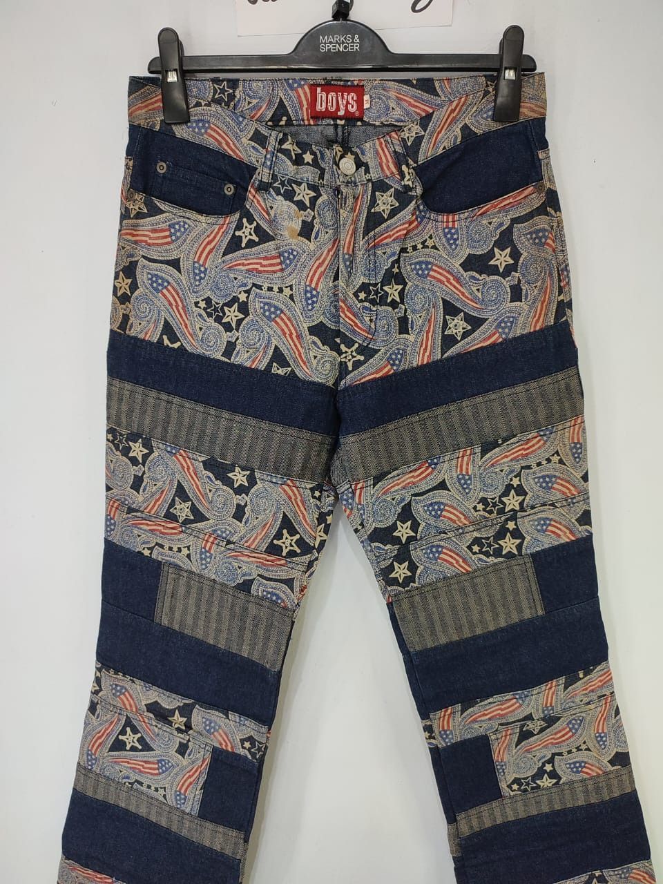 💥Batsu Boys Paisley American Pattern Patchwork Jeans
