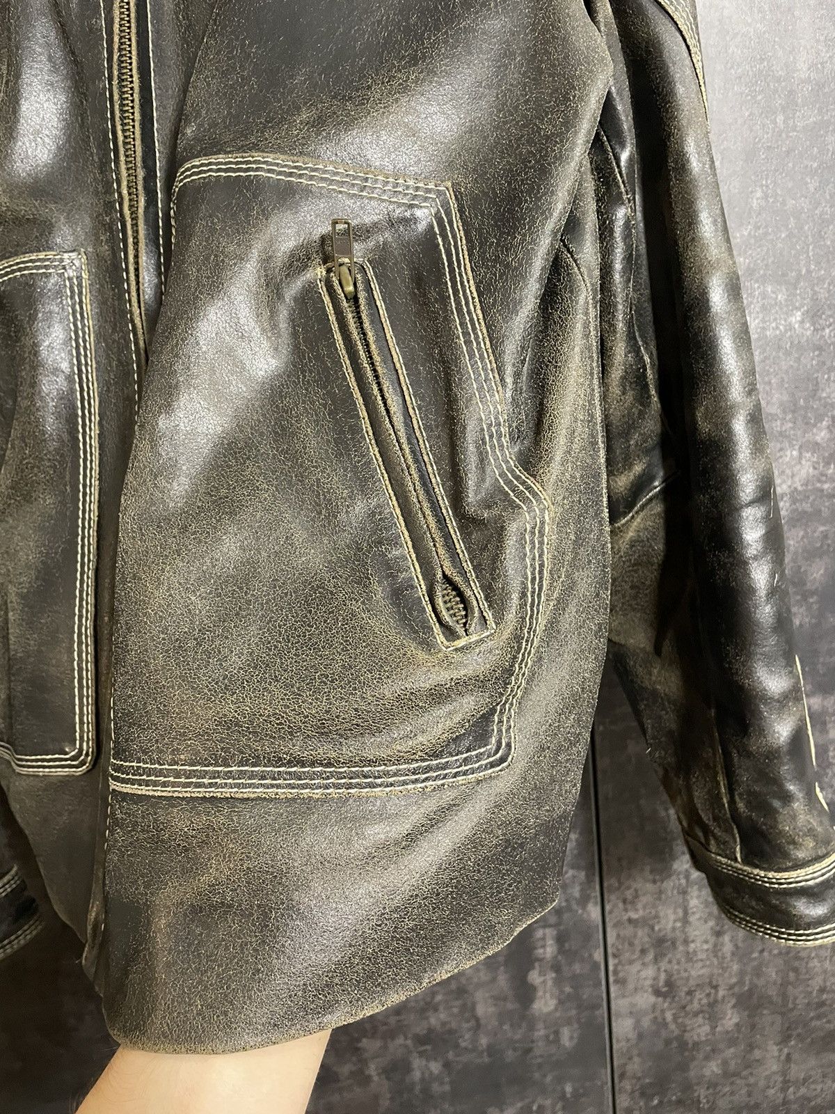 Leather Vintage 90s Faded Washed Leather Jacket Size US L / EU 52-54 / 3 - 14 Thumbnail