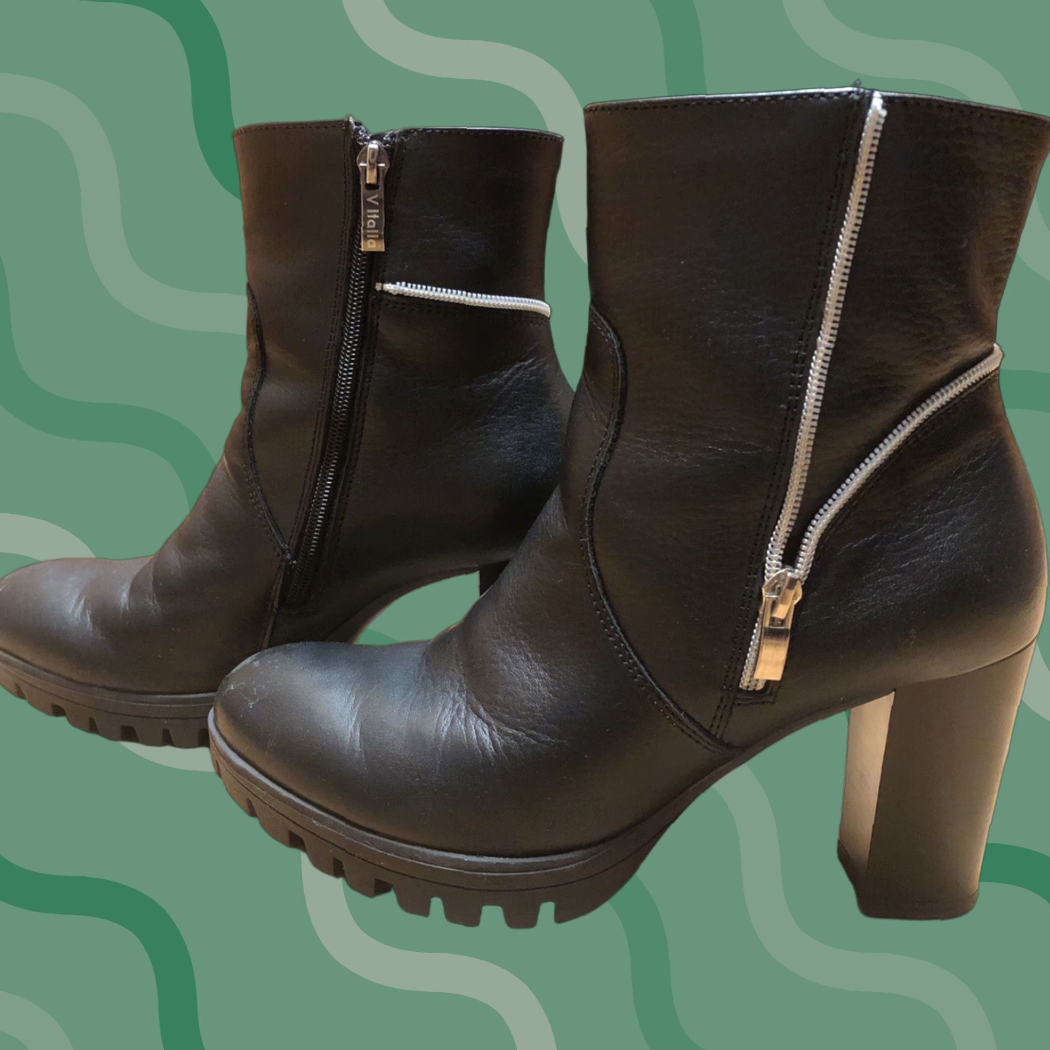 Vintage VITALIA Womens Leather Heel Boots Euro Size 40-US Size 9.5 - Black - Leather - Zipper - Boot - Biker - 40 - US9.5 - Womens - Vitalia - Boots Size US 10 / IT 40 - 1 Thumbnail