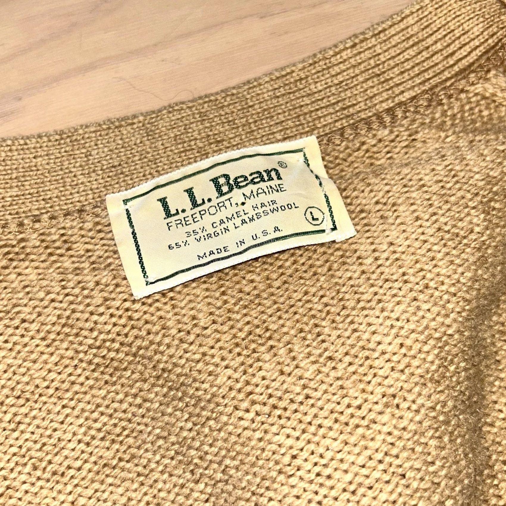 Vintage VINTAGE L.L. Bean Cardigan Sweater Men Large Beige Camel Hair Wool V-Neck Button Pockets Elbow Patches All Seasons Lightweight Size US L / EU 52-54 / 3 - 5 Thumbnail