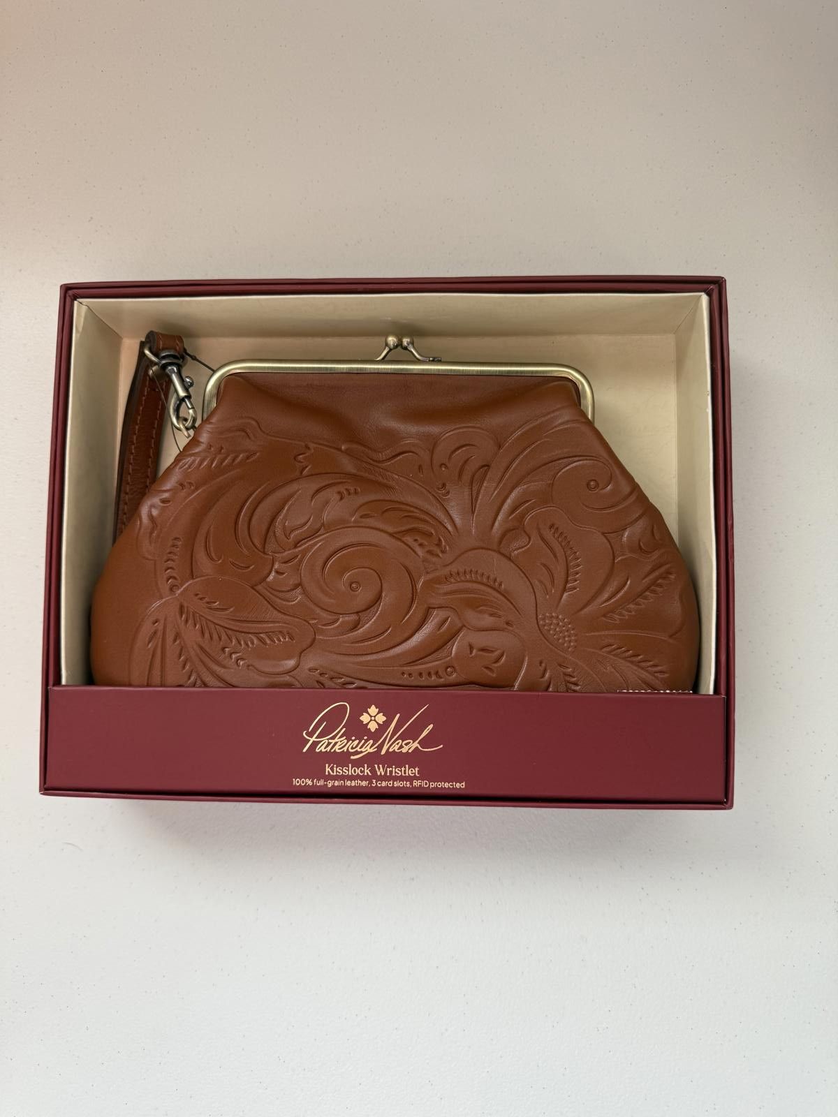 Other Patricia Nash Kisslock Wristlet Brown Leather Clutch Bag Size ONE SIZE - 1 Thumbnail