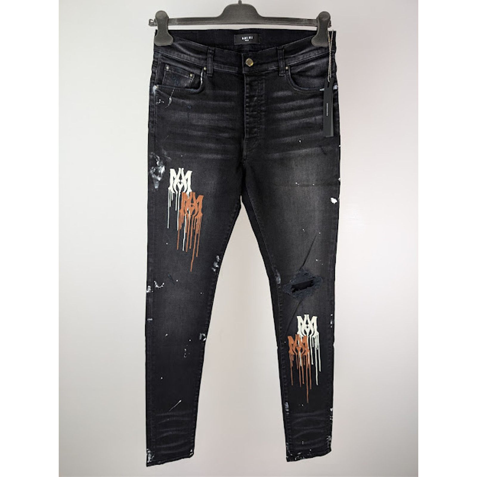 Amiri o1rshd1 MA Drip Skinny Denim Jeans in Aged Black Size US 31 - 2 Thumbnail