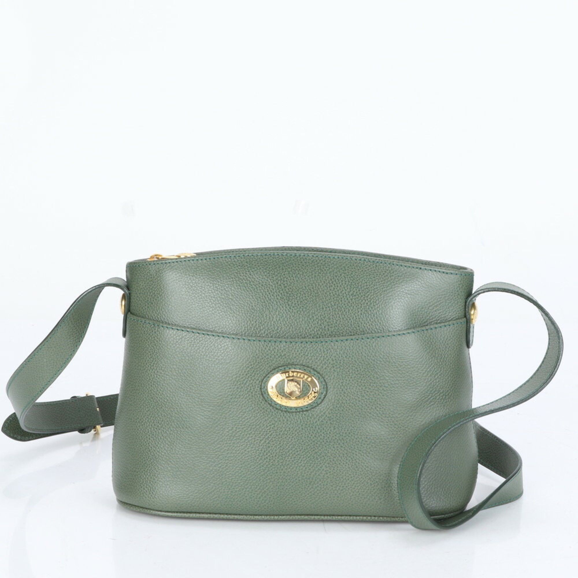 Burberry Nova Check Leather Shoulder Bag Crossbody Hand Tote Gold Hardware Women's in Green