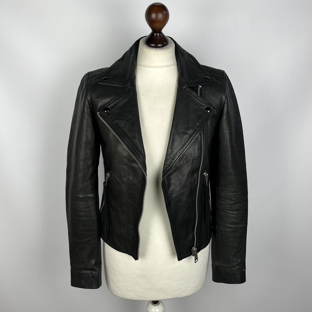 Allsaints Ladies AllSaints Dalby Biker black leather jacket Size XS / US 0-2 / IT 36-38 - 2 Thumbnail