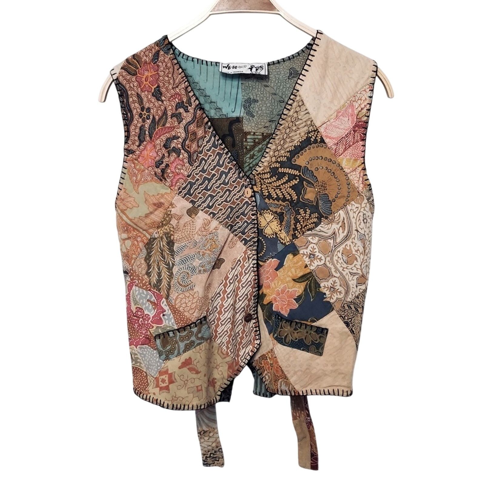 Other We Be Bop Patchwork Stitch Tie Back V-Neck Vest Jacket Top Size M / US 6-8 / IT 42-44 - 1 Thumbnail