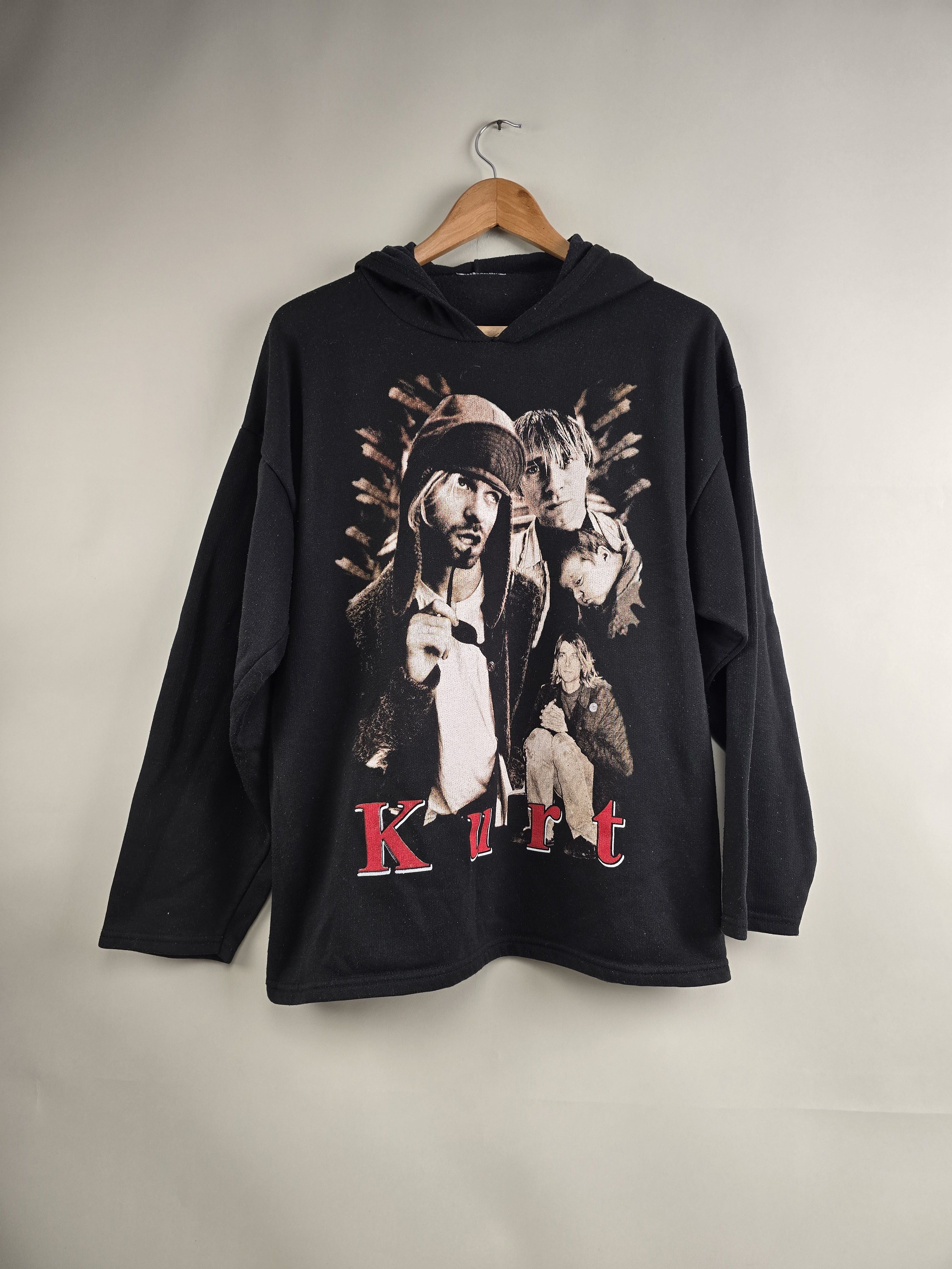 image of Band Tees x Nirvana 90's Nirvana Kurt Cobain Suicide Letter Hoodie L 22.5" 27" in Black (Size Large