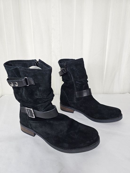 Other Eric Michael Black Suede Slouchy Boots Boho Moto Booties Size US 11 / IT 41 - 2 Thumbnail