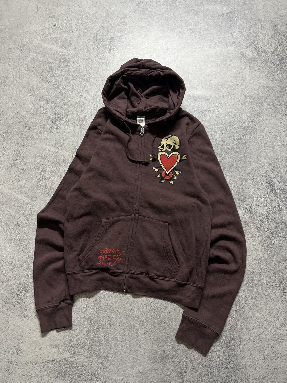 Ed Hardy Vintage Y2k Brown🤎 Ed Hardy Designs Skull Love Zip Hoode 00s Size L / US 10 / IT 46 - 6 Thumbnail