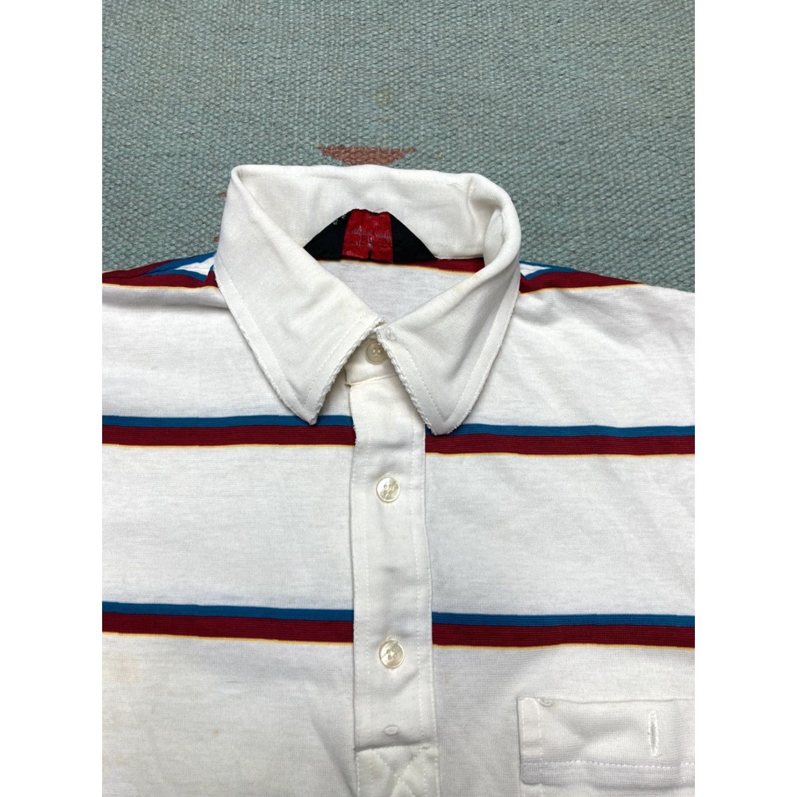 Vintage VINTAGE 1980’s striped polo shirt cotton poly blend teal maroon white Small Polo Men S White Striped 1980s Vintage Shirt Size US S / EU 44-46 / 1 - 7 Thumbnail