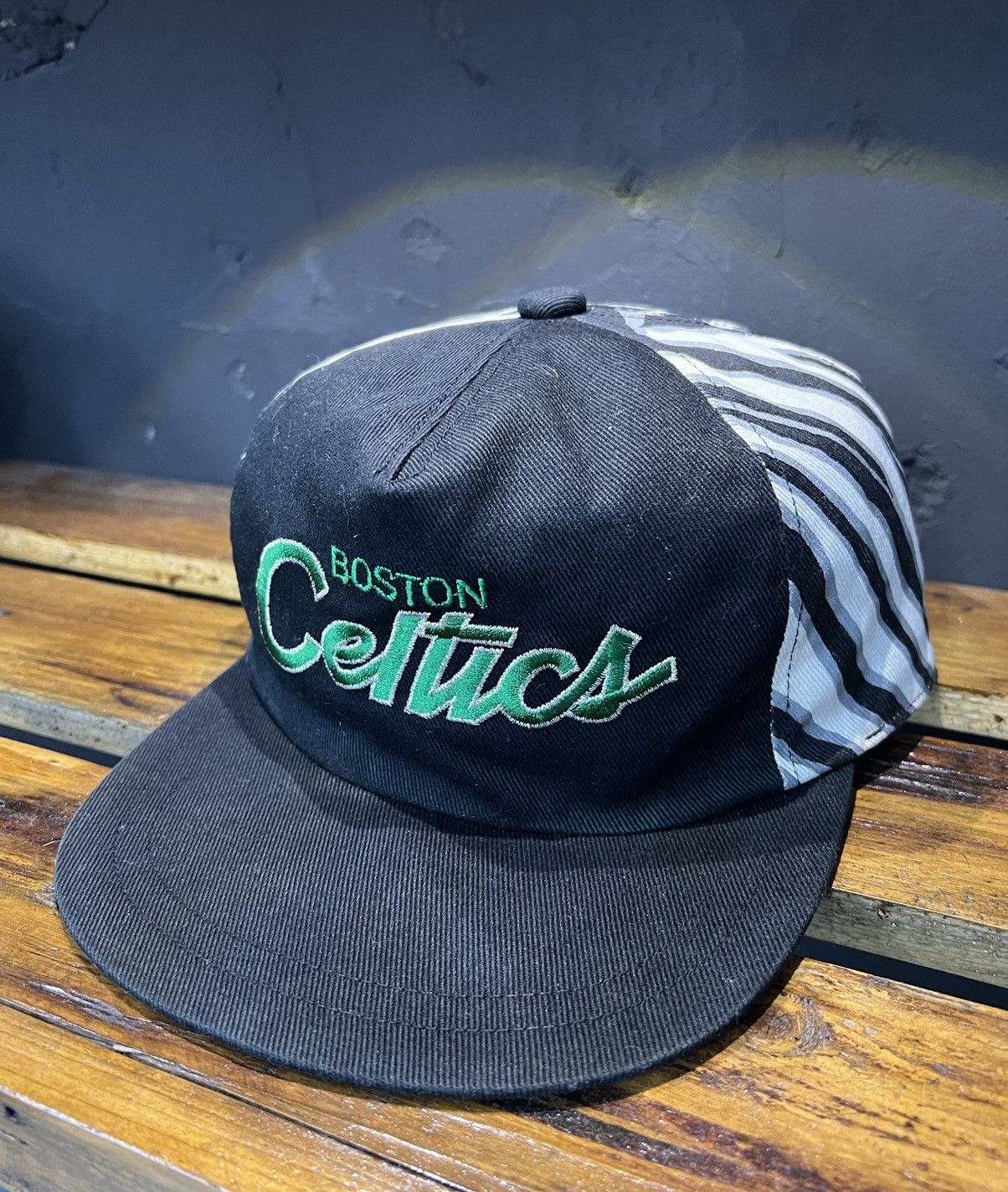 image of Vintage Boston Celtics Sports Specialties 80's Cap in Black Stripe, Men's
