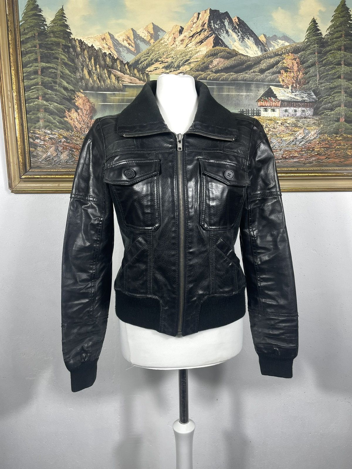 Vintage Washed Black Retro 90s Genuine Real Leater Bomber Punk Rock Size L / US 10 / IT 46 - 1 Thumbnail