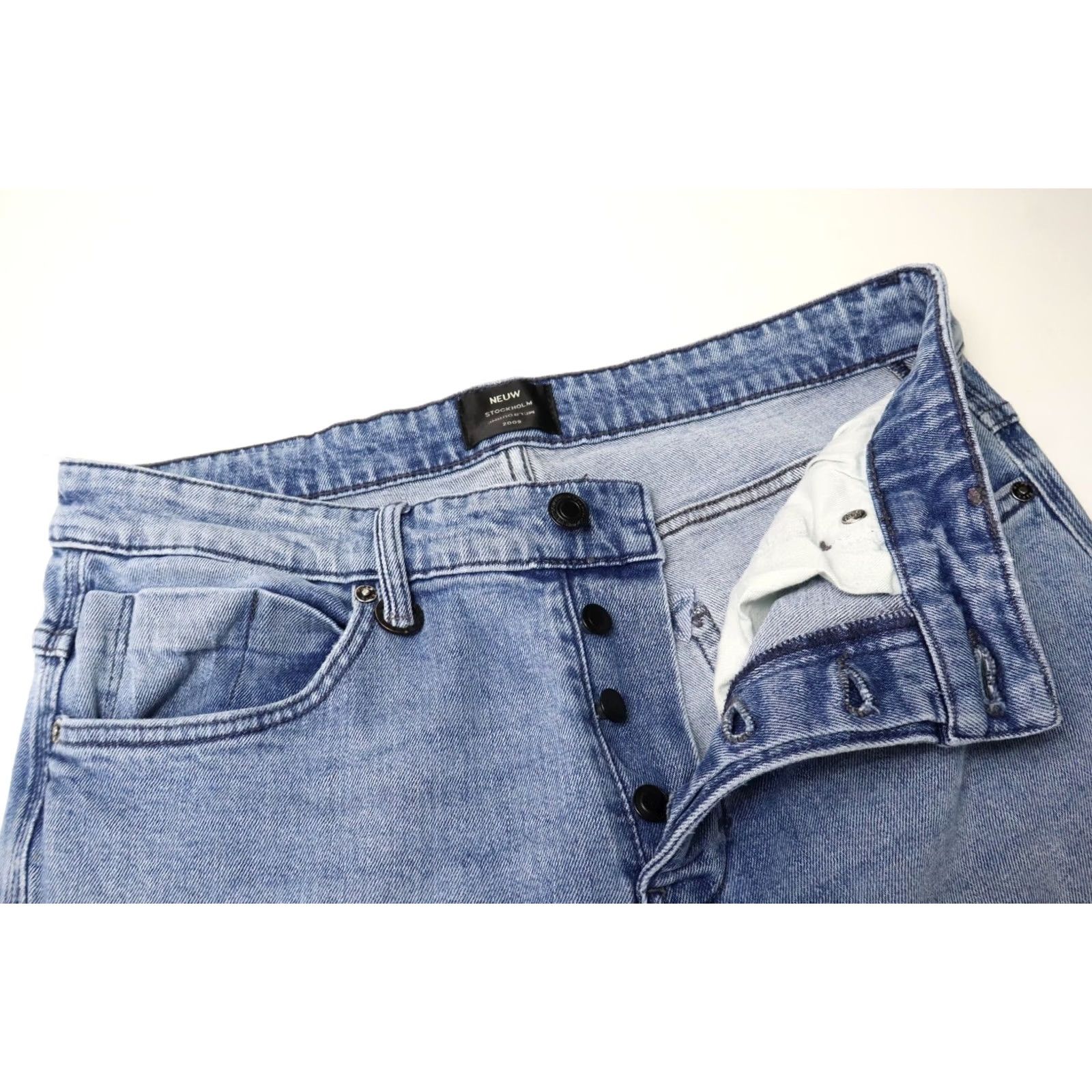 Vintage NEUW Lou Slim Jeans Men's W32/L32 Faded Whiskers Button Fly Stretch Blue Jeans Slim Men W32 L32 Size US 32 / EU 48 - 4 Thumbnail