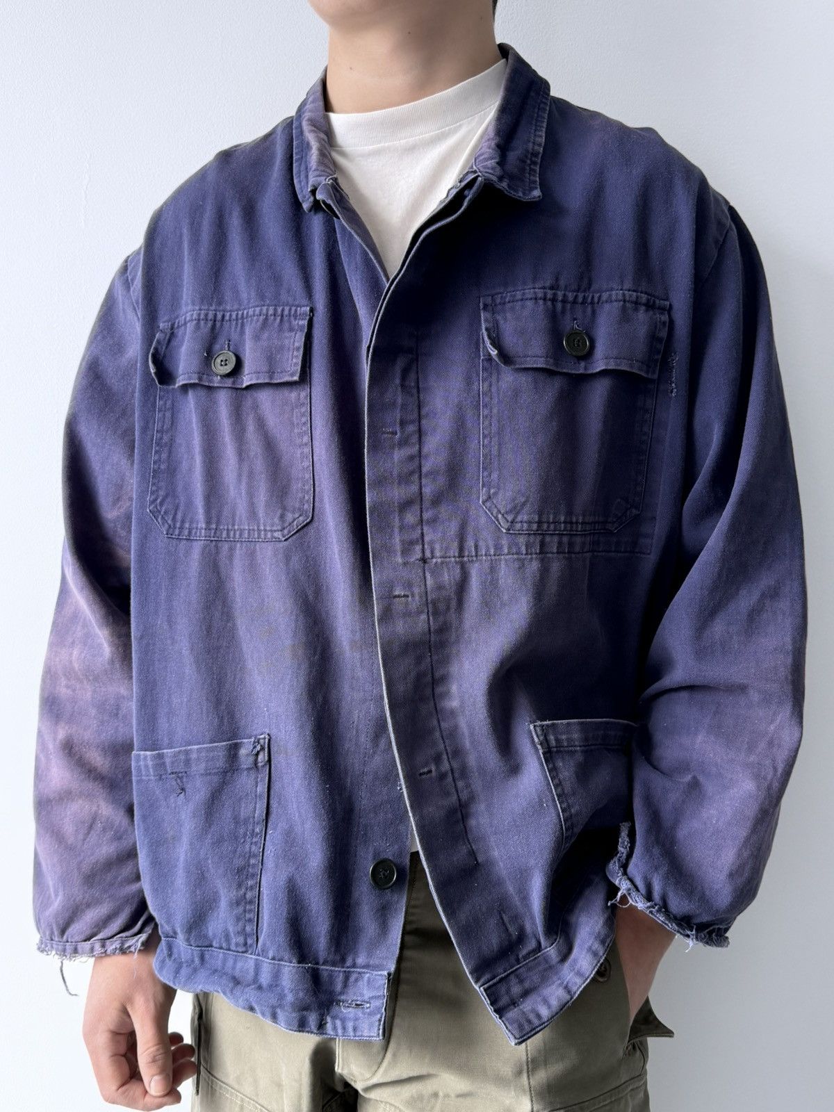 Le Laboureur Vintage 80s French Faded Trashed Snafor Chore Work Jacket Size US XL / EU 56 / 4 - 2 Thumbnail