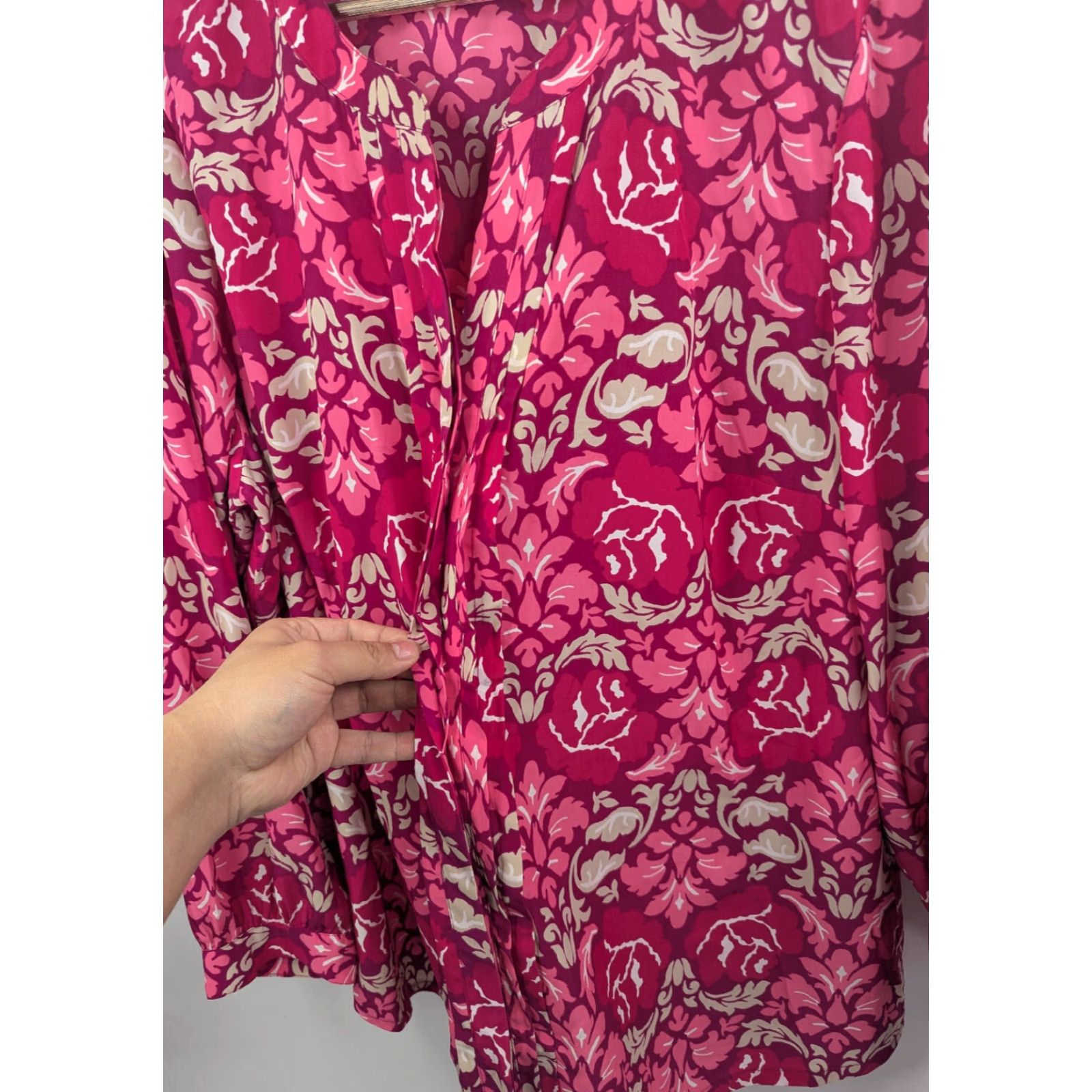 Charter Club VINTAGE Charter Club Womens Button-Down Shirt Pink Floral Top 3X Boho Band Collar Button-Up Ladies Size XXL / US 16-18 / IT 52-54 - 3 Thumbnail