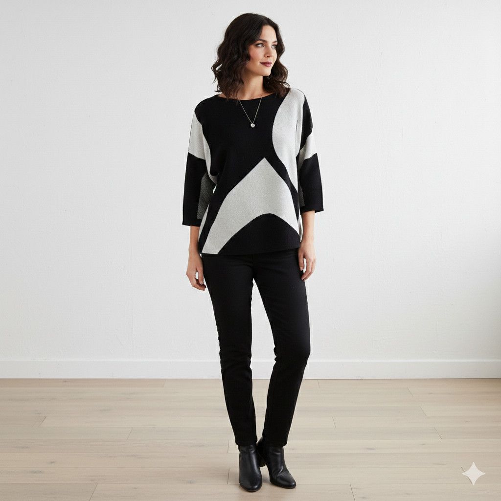 Other Sioni Size L Sweater Abstract Black White Heaveweight Size L / US 10 / IT 46 - 11 Thumbnail
