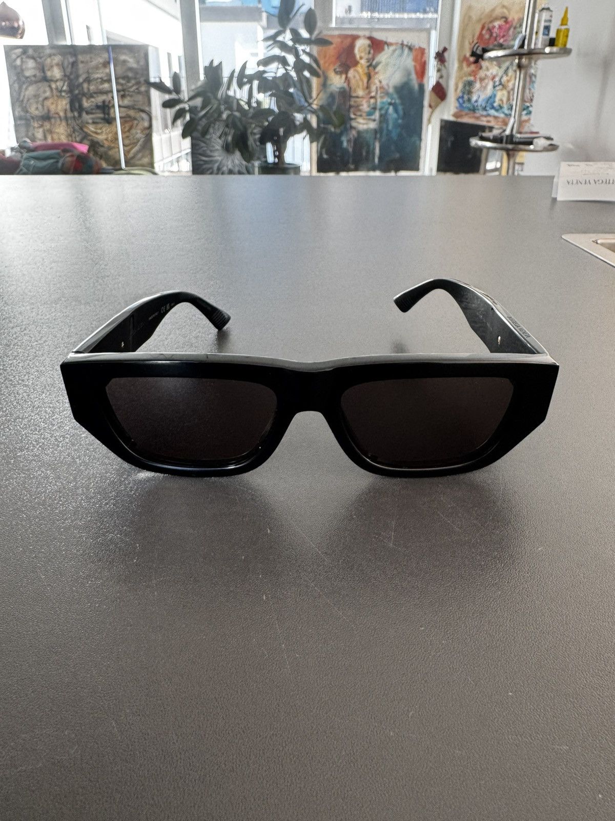 Bottega Veneta Black Rectangular Sunglasses
