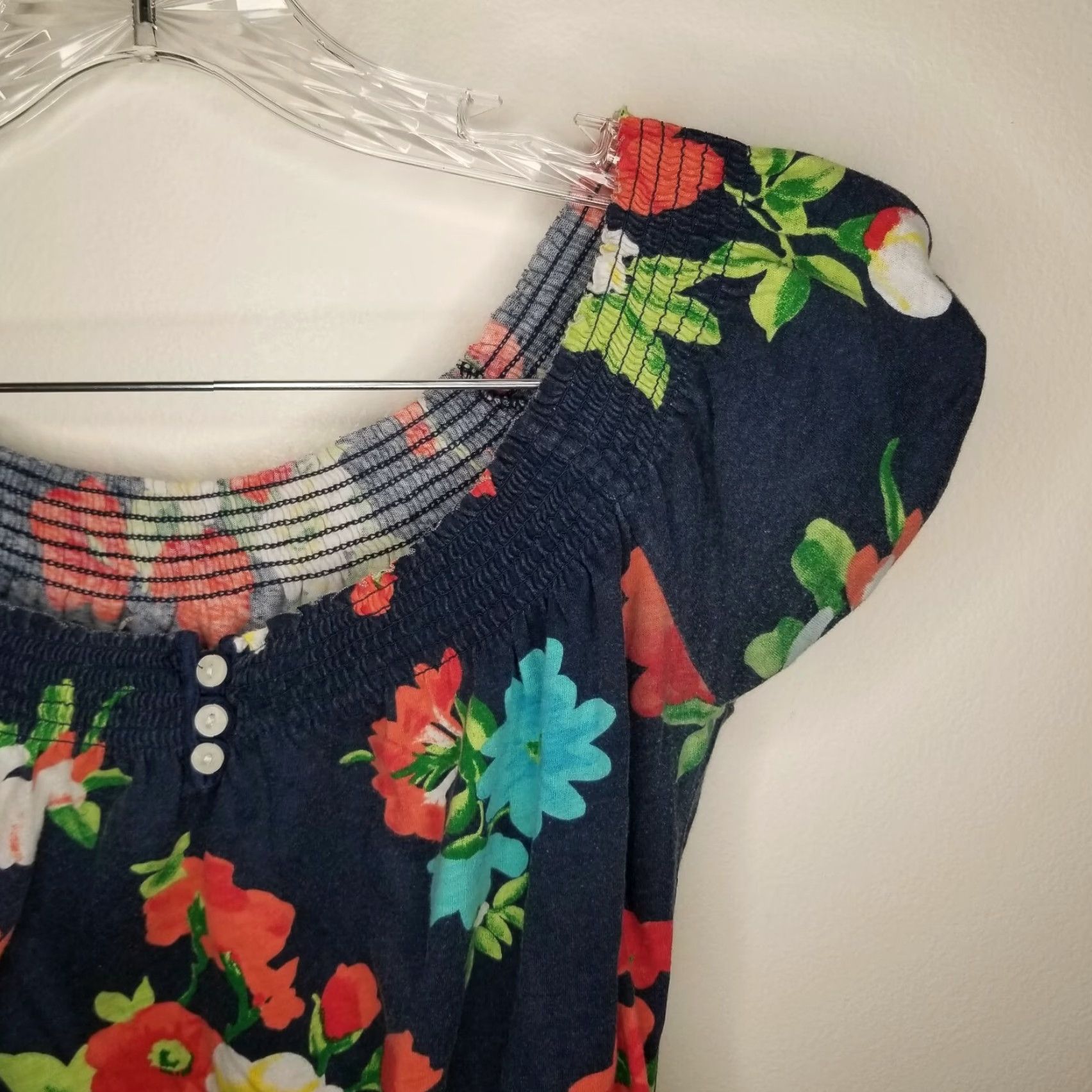 Vintage Aéropostale Blouse Shirt Womens XS Blue Floral Short Sleeve XS Womens Size XS / US 0-2 / IT 36-38 - 2 Thumbnail