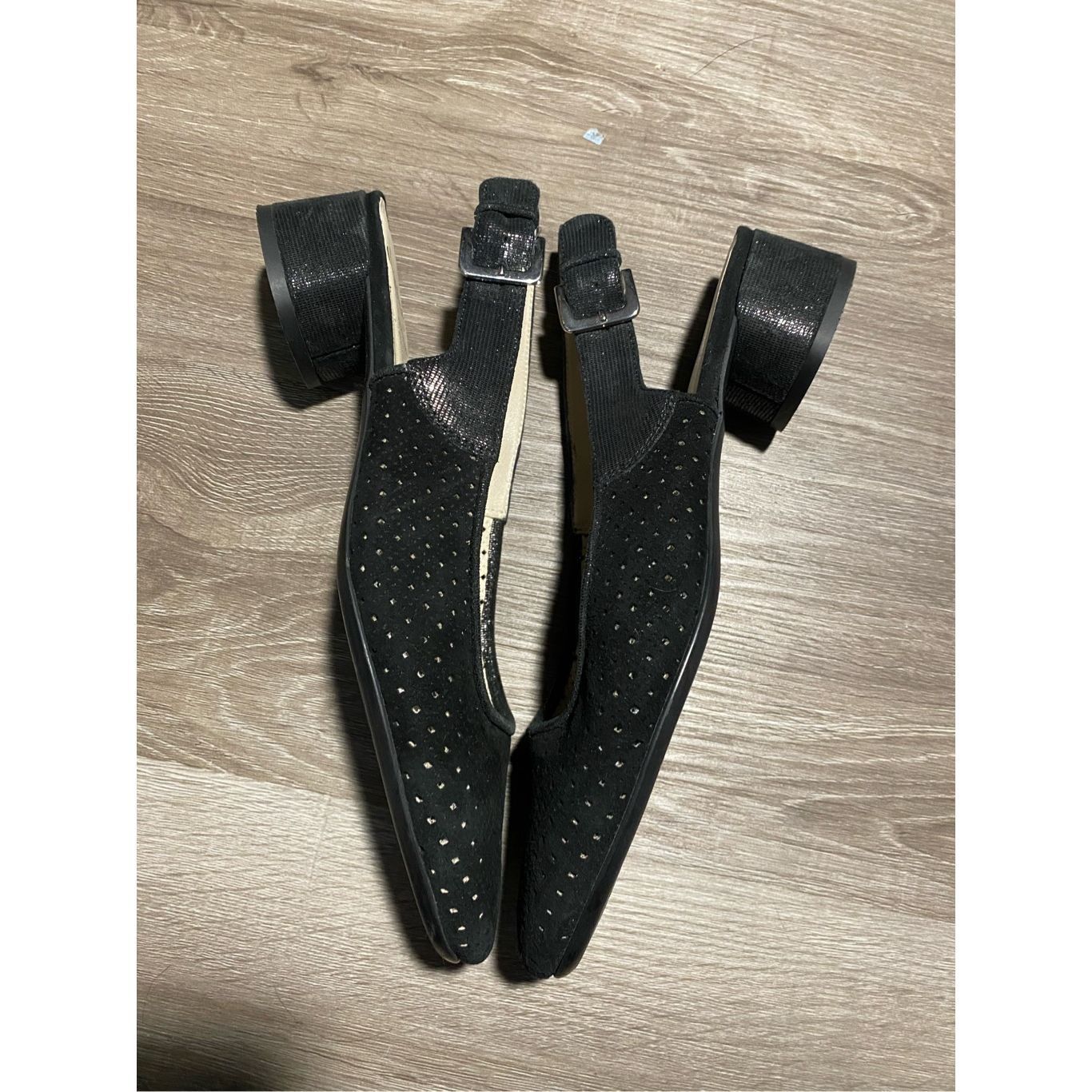 Norma Kamali Amalfi by Rangoni NWOT Black Perforated Slingback Block Heels, Size 9.5, MP $165 Size US 9.5 / IT 39.5 - 2 Thumbnail