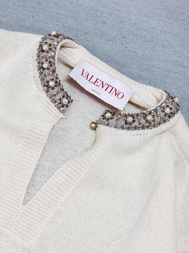 Valentino Valentino Long-sleeved V-neck studded beaded diamond neckl Size L / US 10 / IT 46 - 3 Thumbnail