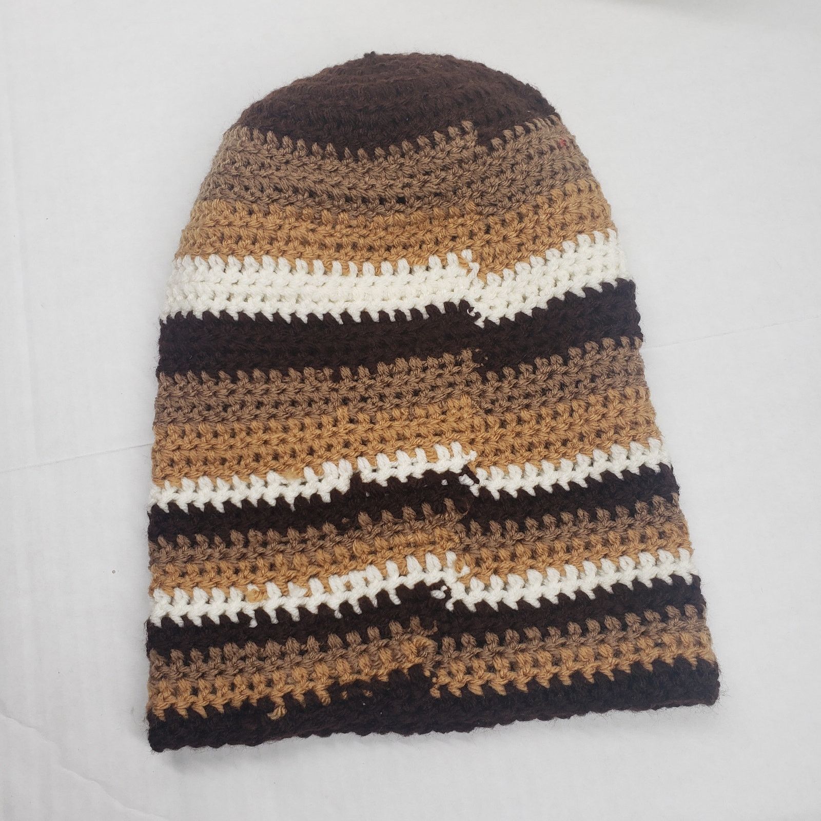 Handmade Crochet Slouchy Beanie Hat Brown Striped Handmade Dreadlock Size ONE SIZE - 13 Thumbnail