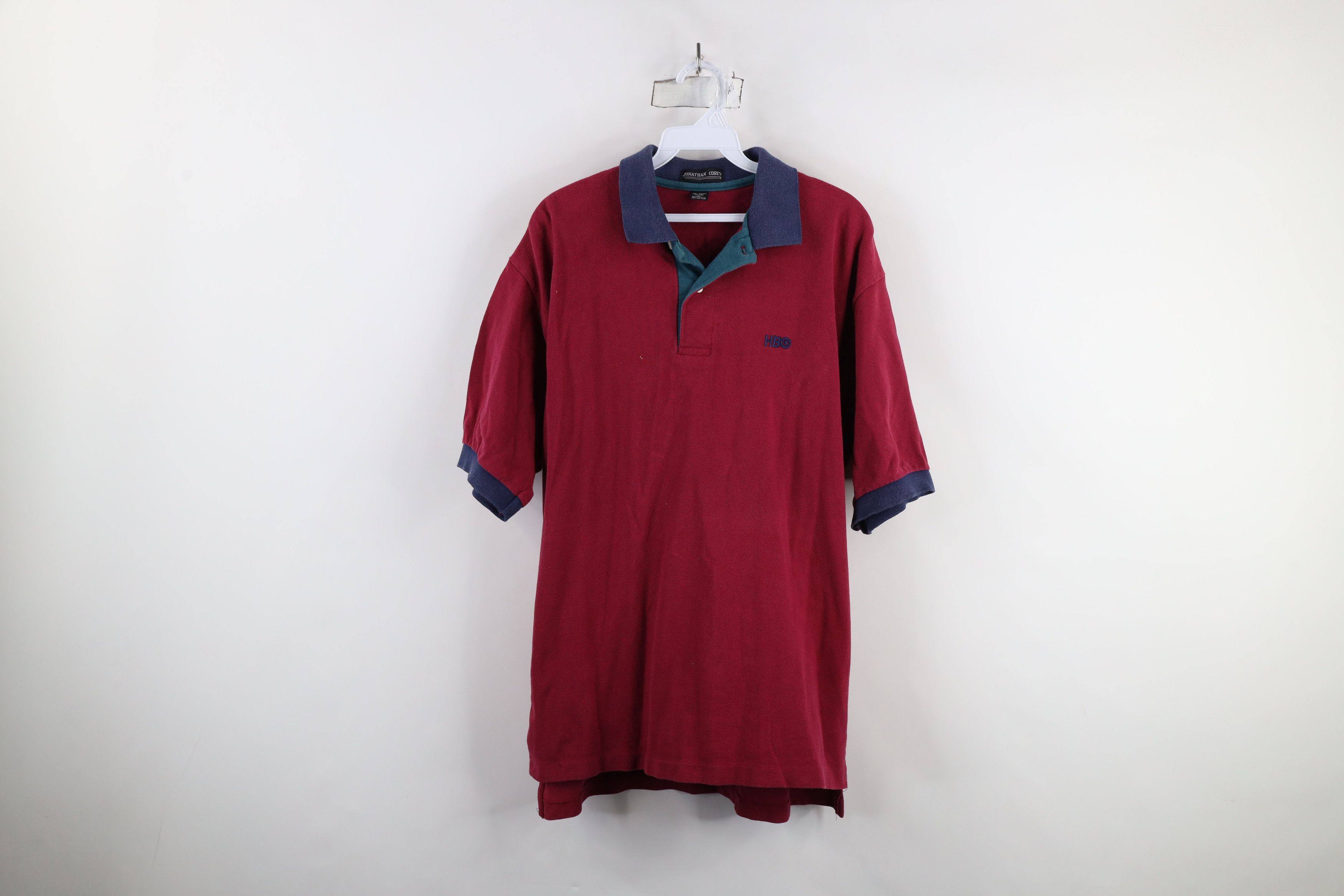 Vintage Vintage 90s Spell Out HBO Short Sleeve Polo Shirt Red USA Size US XL / EU 56 / 4 - 1 Thumbnail