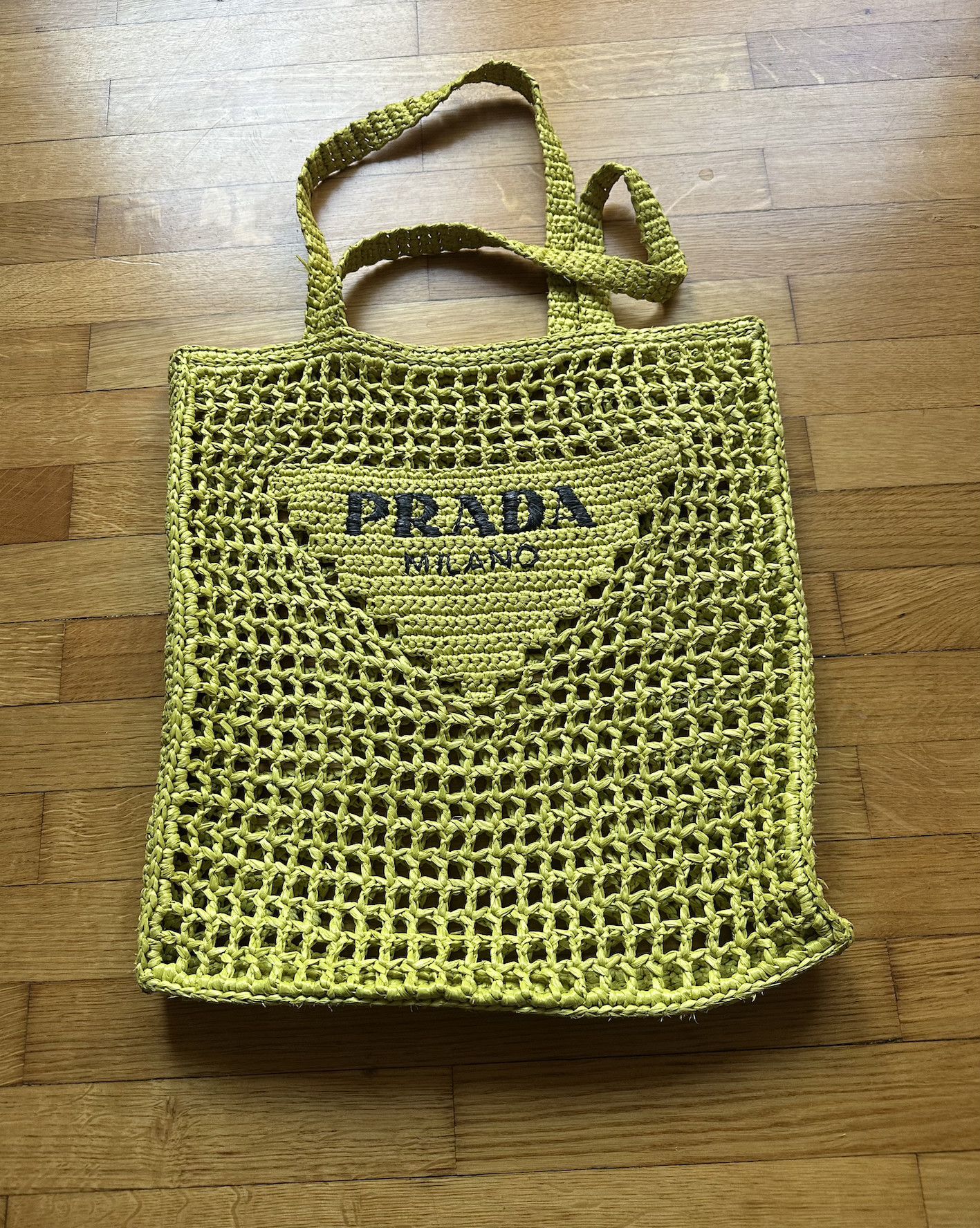 Prada PRADA crochet raffia triangle logo tote bag - lime green Size ONE SIZE - 2 Thumbnail