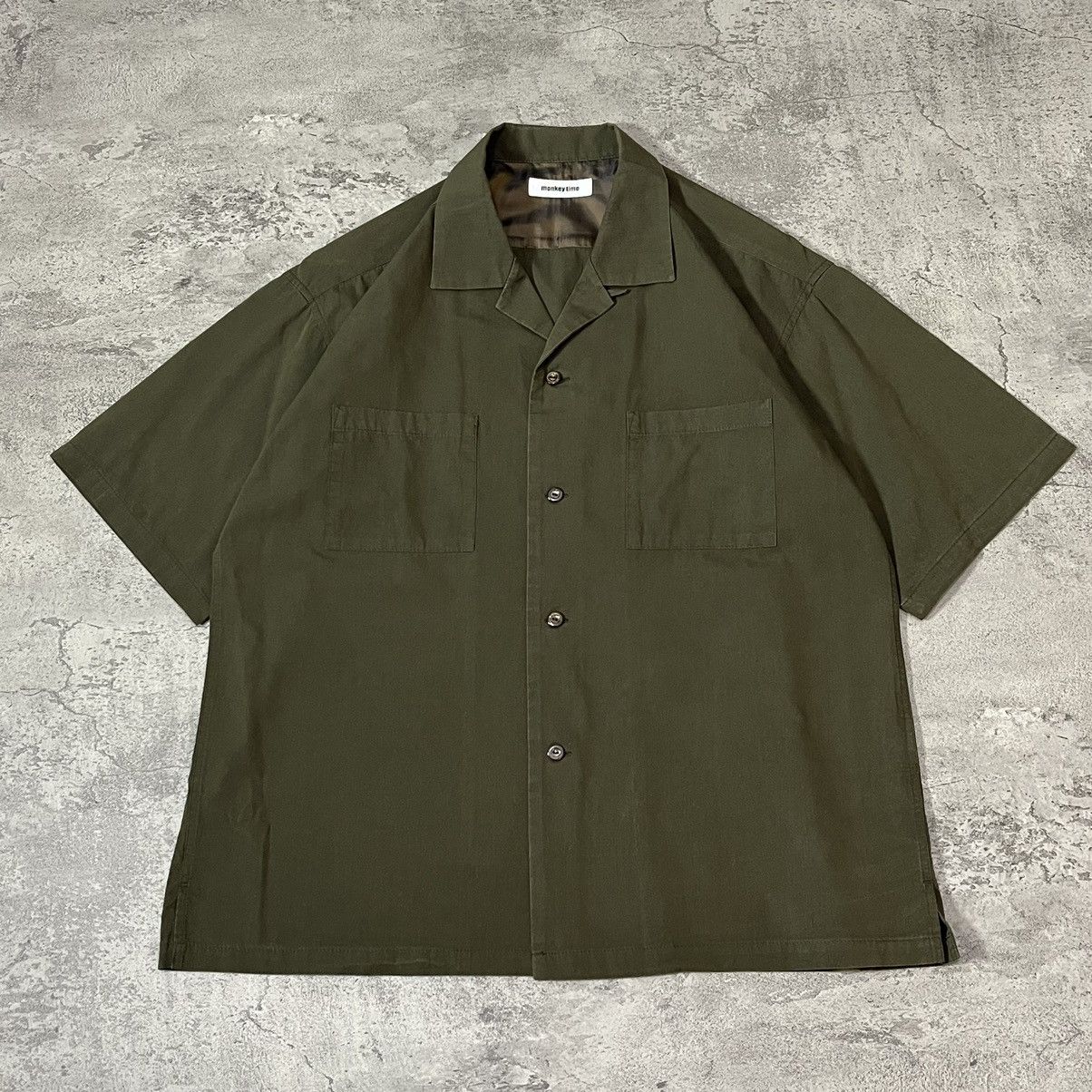 monkey time Monkey Time Relax Double Pocket Open Collar Shirt - Olive Size US M / EU 48-50 / 2 - 1 Thumbnail