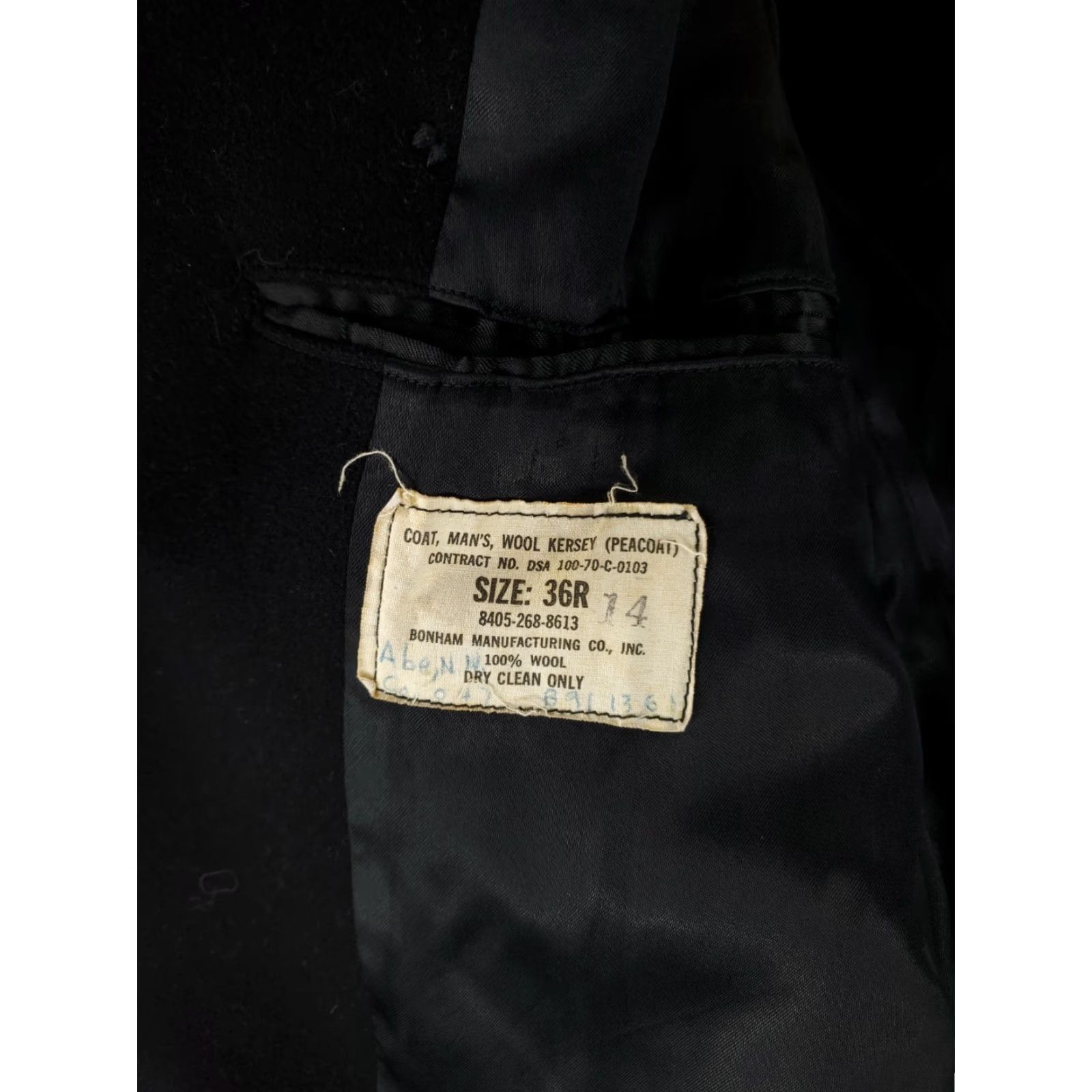 Doublet VINTAGE US Navy Peacoat Mens 36 Reg Black Double Breasted 100% Wool Kersey 70s Coat Size US XXS / EU 40 - 3 Thumbnail
