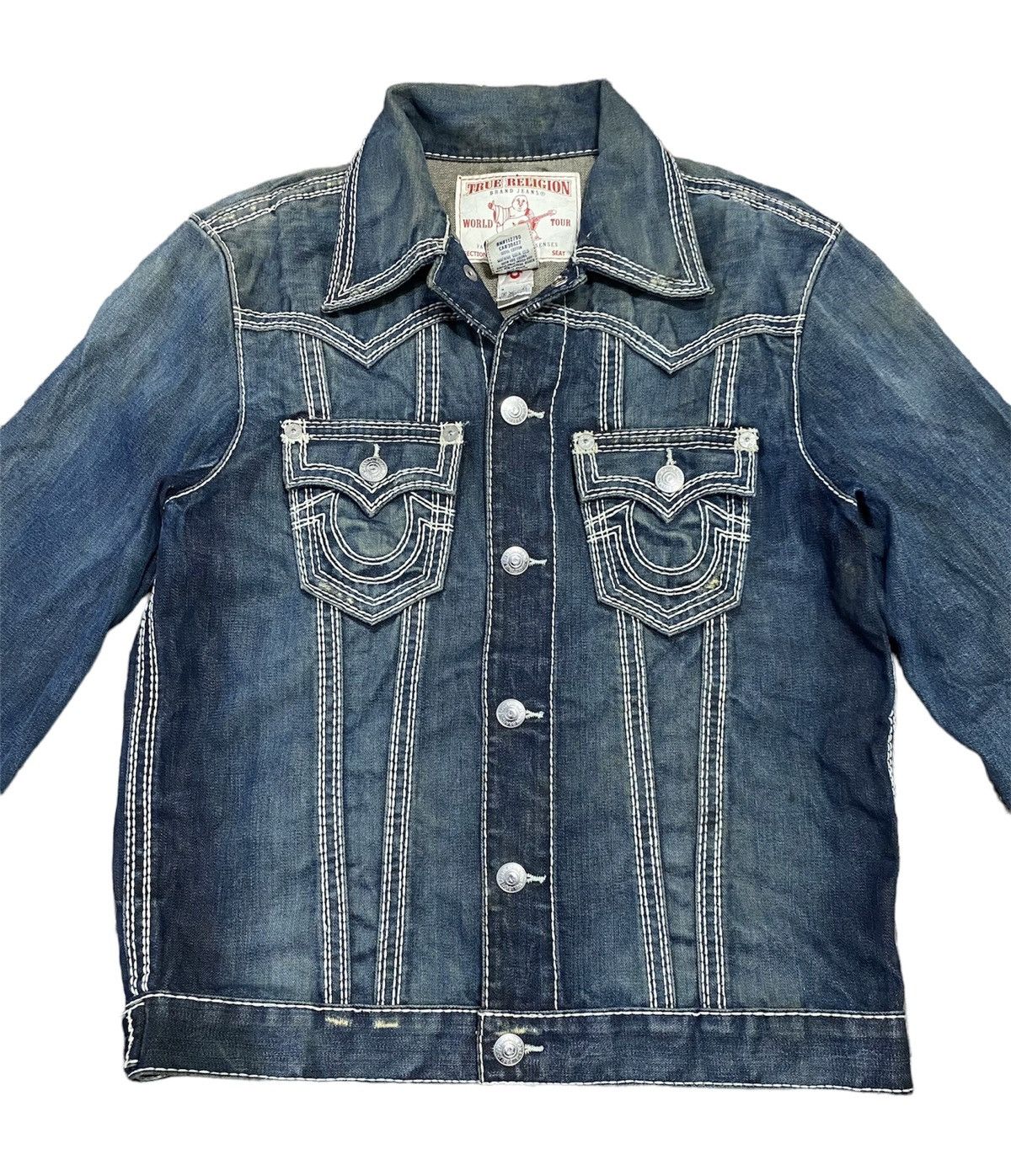 image of True Religion Jimmy Big Qt Distressed Denim Jacket in Denim Blue, Men's (Size Medium)