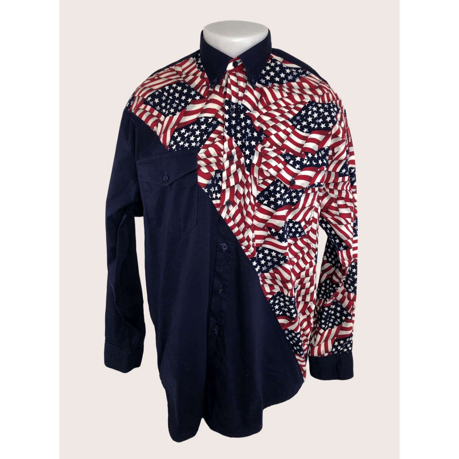 Roper ROPER RODEO BLUE - AMERICAN FLAG USA Western Cowboy Patriotic XL Shirt Shirt Mens Long Sleeve Button-Up Red White Blue 90s? Size US XL / EU 56 / 4 - 1 Thumbnail