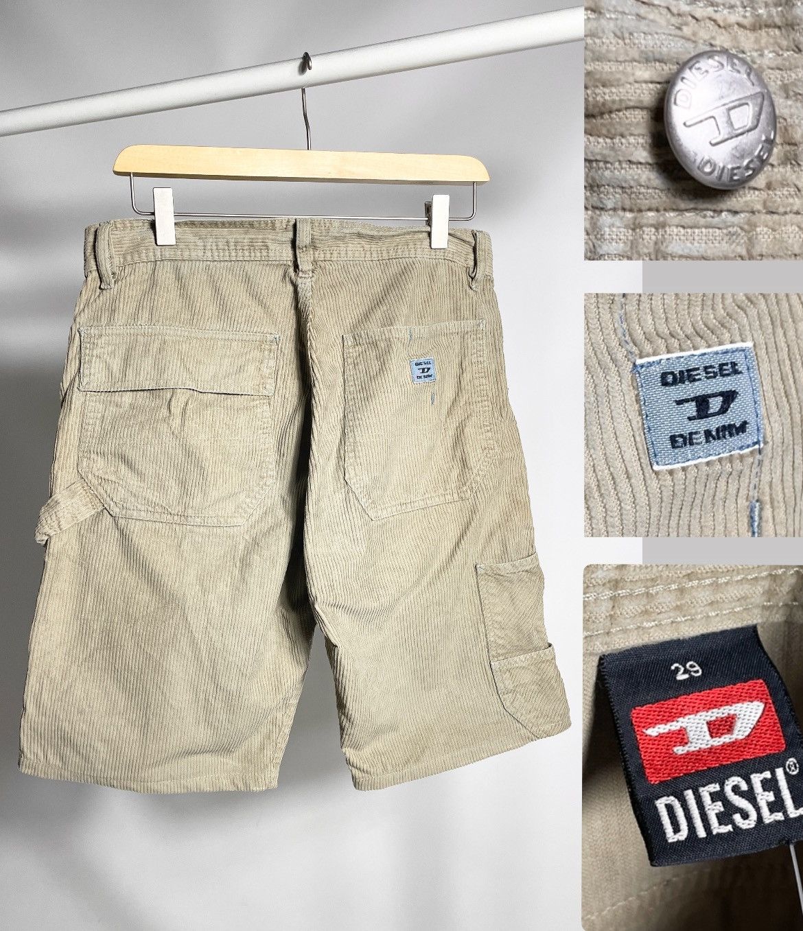 Diesel × Diesel Black Gold × Vintage VINTAGE 👁️ Diesel Velvet double knee carpenter Beige Shorts Size US 29 - 1 Thumbnail
