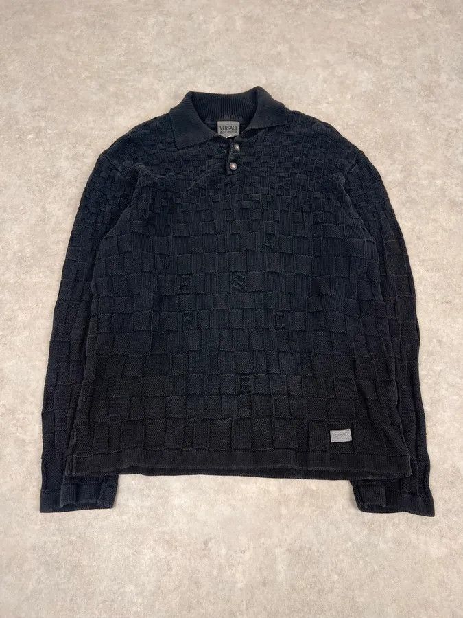 Versace 2000s Versace Black Waffled Textured Polo Size US M / EU 48-50 / 2 - 1 Thumbnail