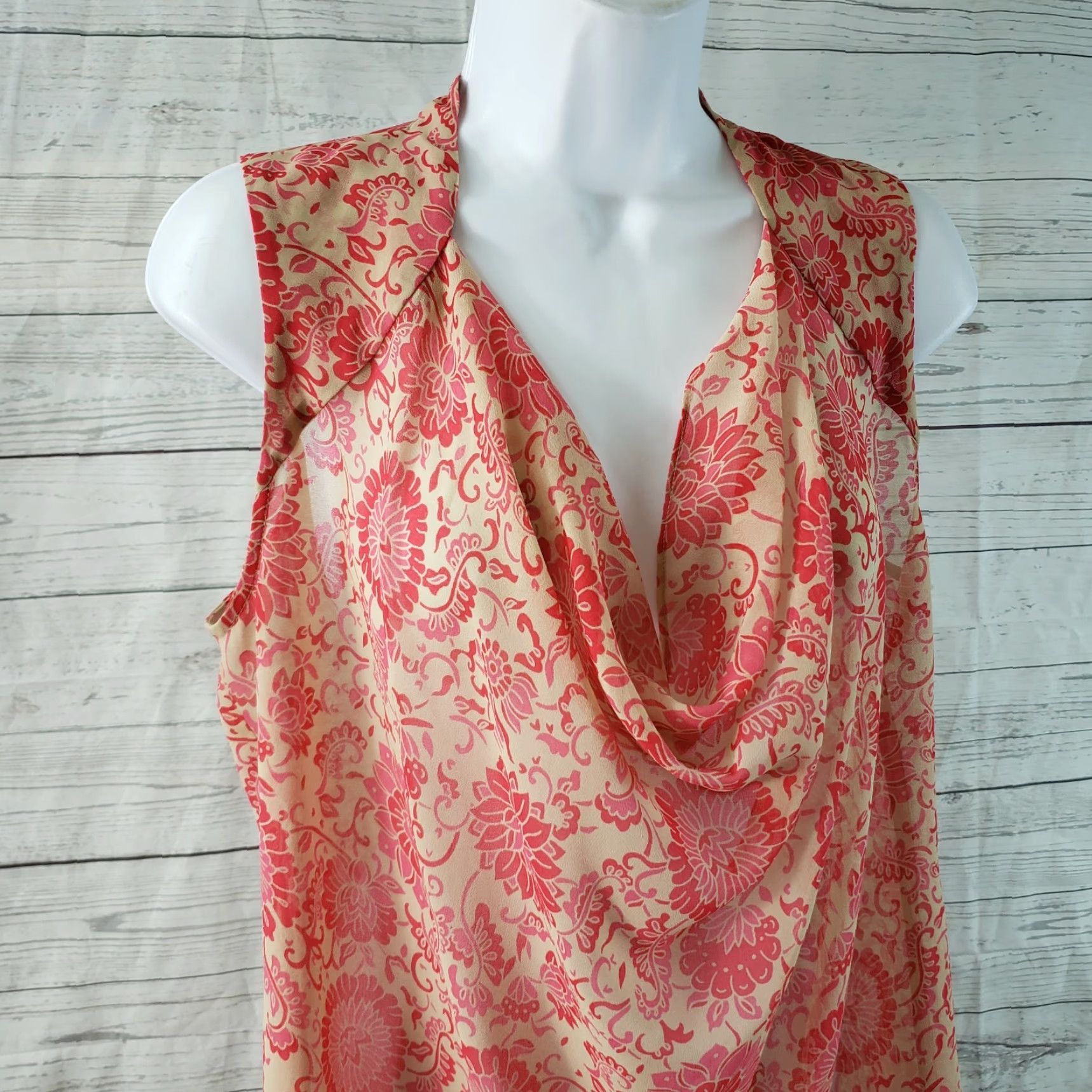 Vintage Cabi 5037 Womens Vita Blouse Shirt Sleeveless Pink Beige Floral Sheer Sz S Size S / US 4 / IT 40 - 2 Thumbnail
