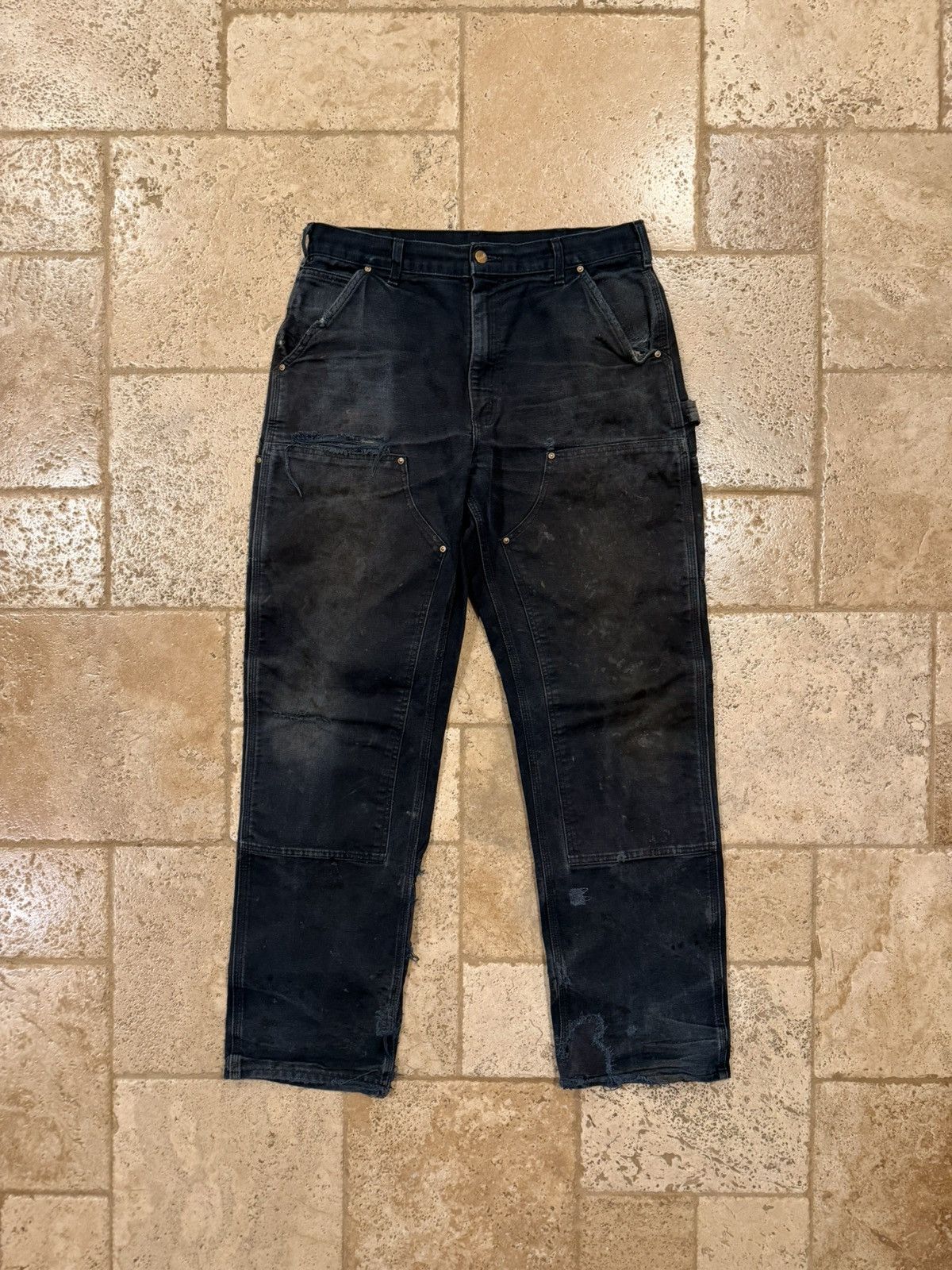 Carhartt Vintage Carhartt Carpenter Double Knees Distress Black Pants Size US 34 / EU 50 - 1 Thumbnail