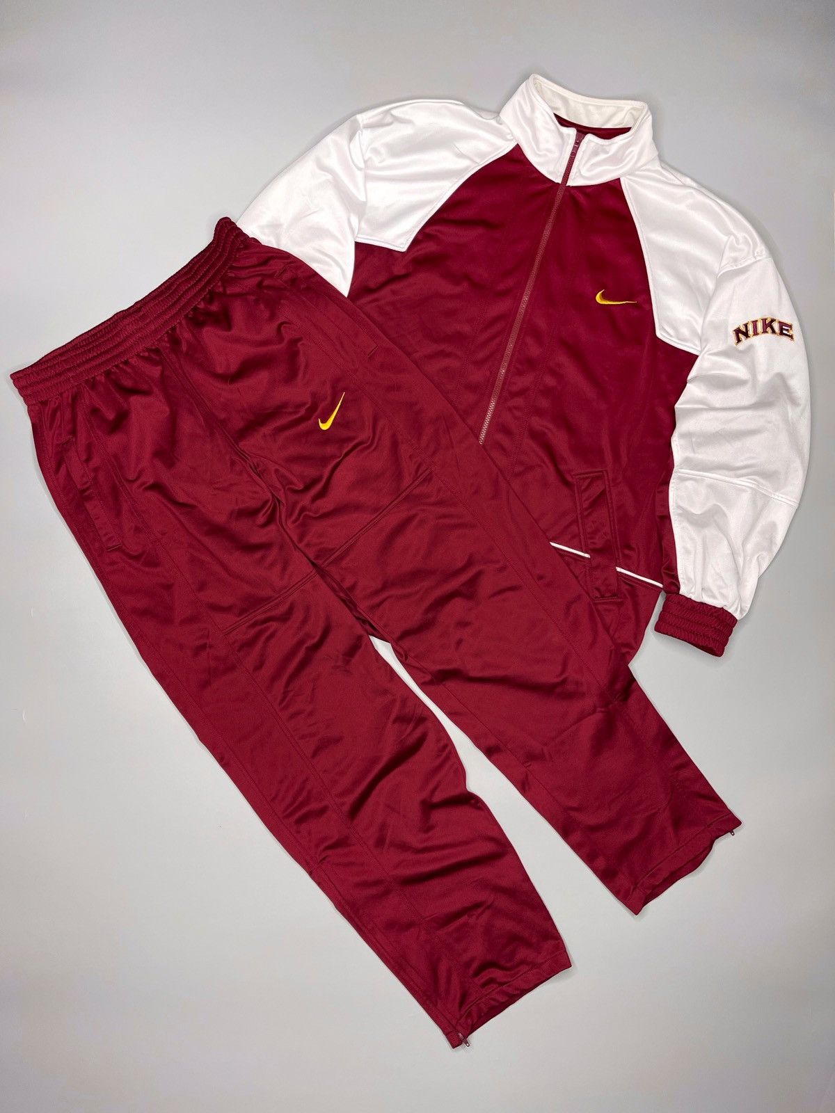 Image of 90’S Nike Tracksuit Y2K in Burgundy/White, Men's (Size Large)