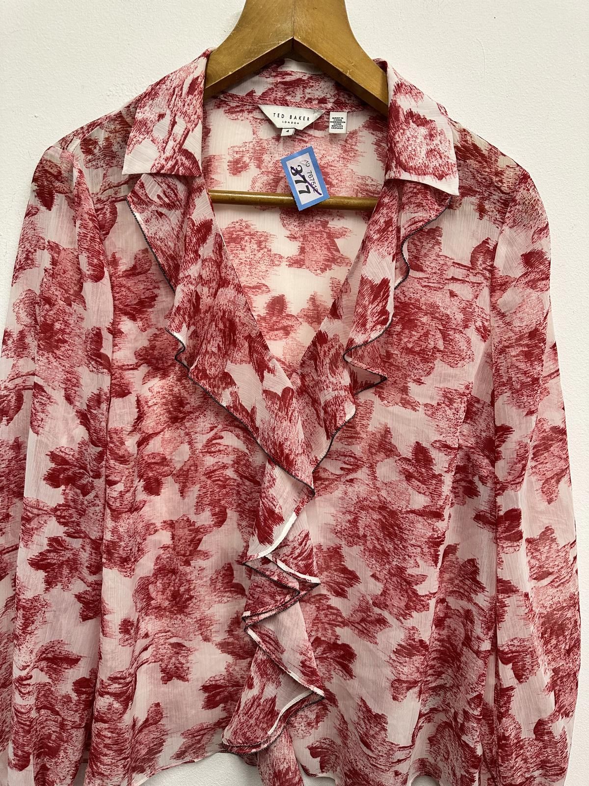 Ted Baker Ted Baker London Red Floral Ruffle Blouse Size 4 Size XS / US 0-2 / IT 36-38 - 3 Thumbnail