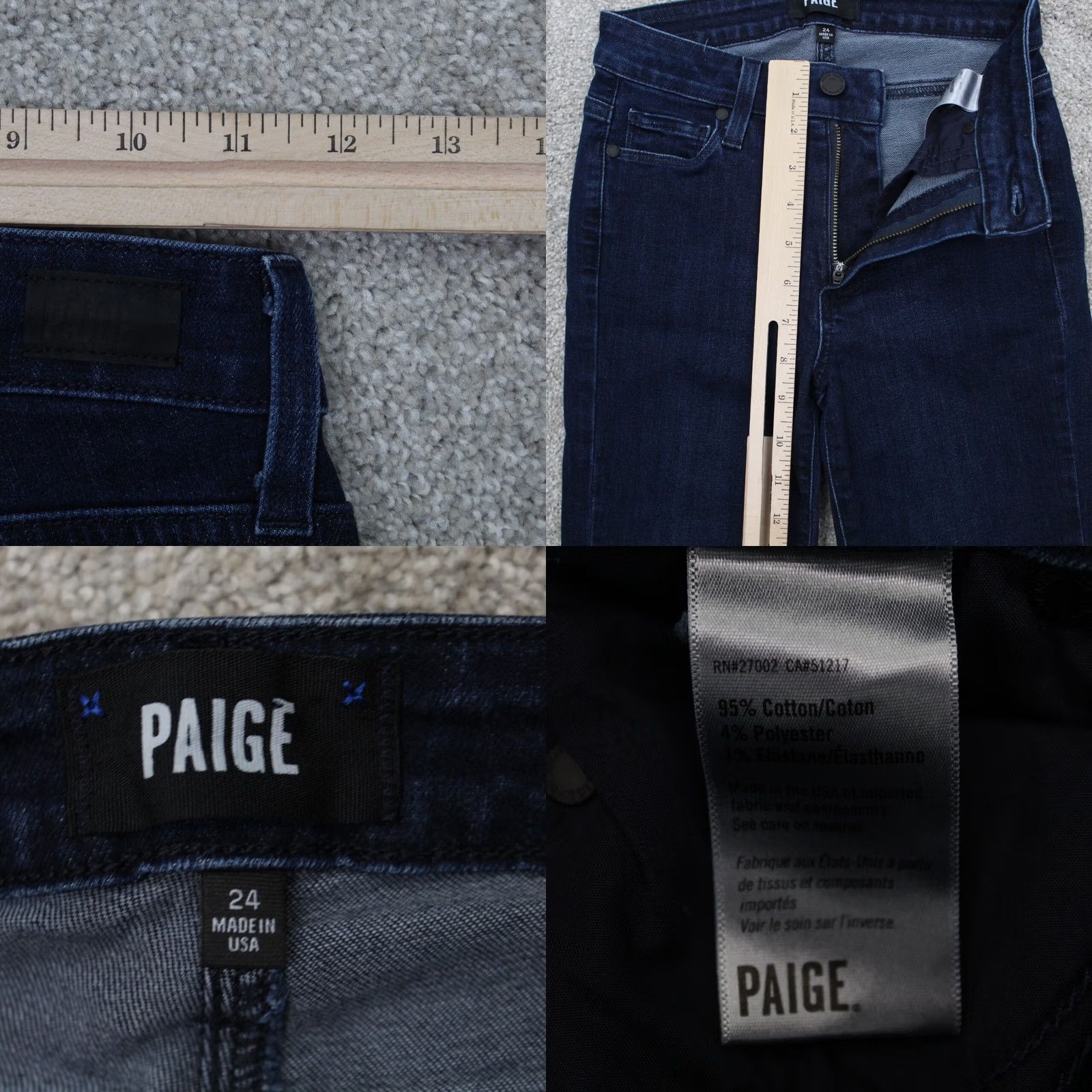 Paige Paige Merritt Flora Jeans Womens 24 Blue City USA 27 Inseam Stretch Denim Straight 5-Pocket 95% Cotton 4% Spandex 1% Elastane Size 42" / US 20 - 8 Thumbnail