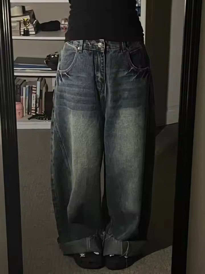 Japanese Brand Street Wash Distressed Men's Wide Leg Jeans Size US 29 - 5 Thumbnail