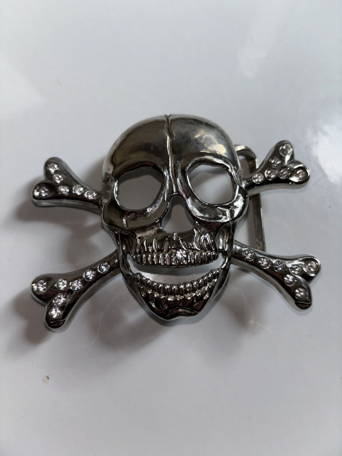 Vintage Skull and Cross Belt Buckle with CZ Stones Size ONE SIZE - 1 Thumbnail