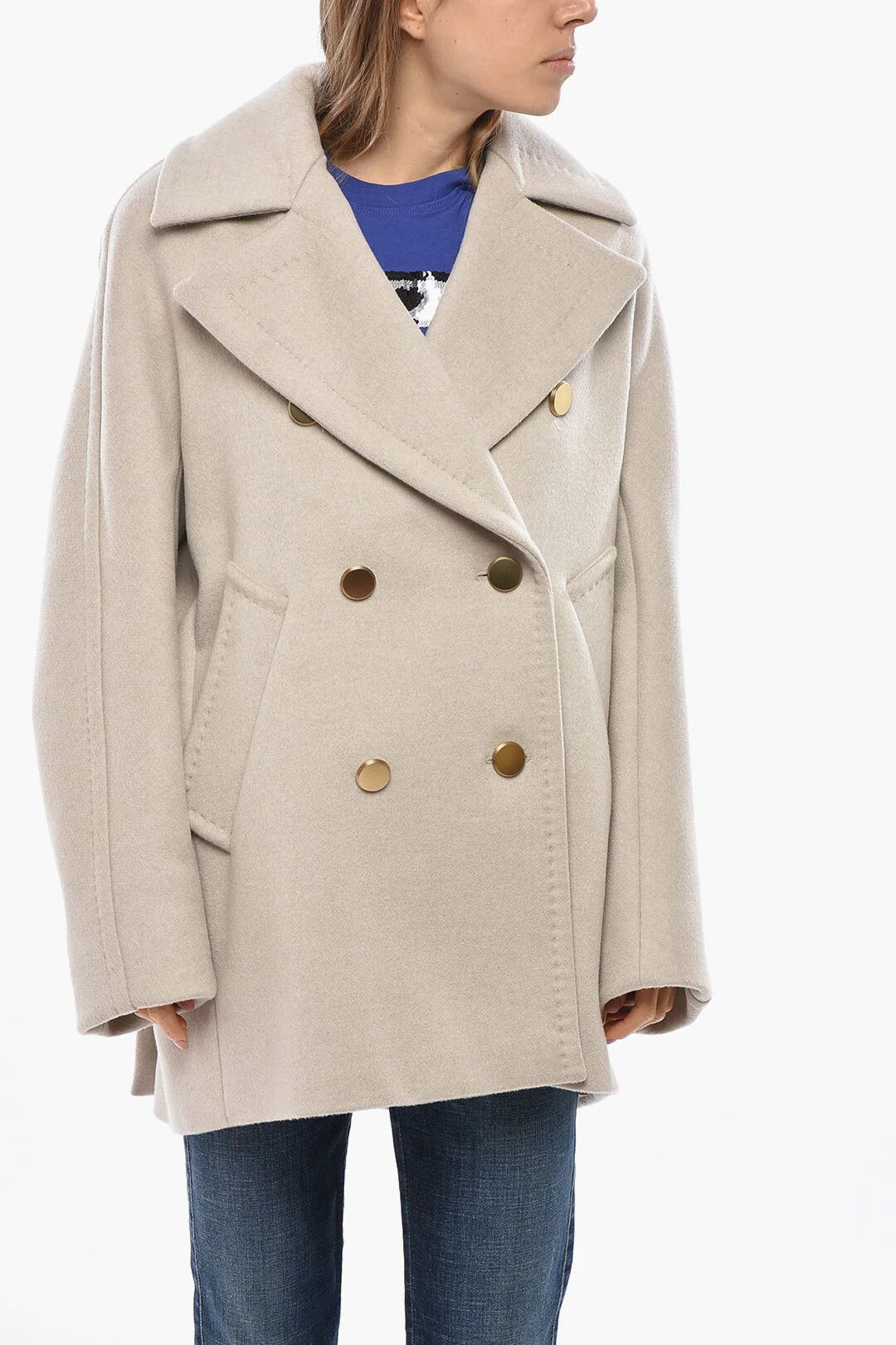Max Mara og1mm0426 Pure Cashmere Double-Breasted Coat in Beige Size M / US 6-8 / IT 42-44 - 1 Thumbnail