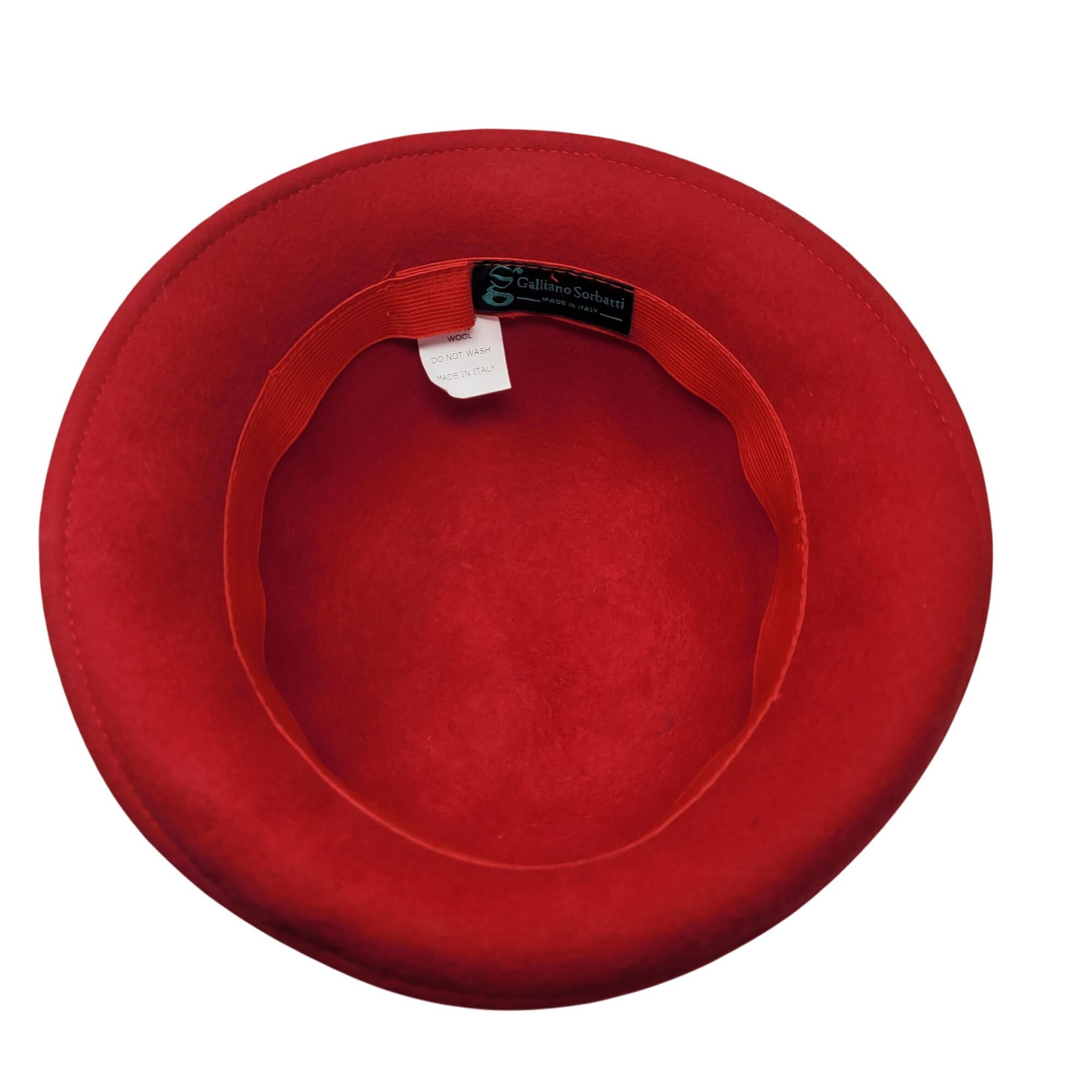 Other Galliano Sorbatti Red Wool Cloche Hat Italy Black Beaded Bow Size ONE SIZE - 10 Thumbnail