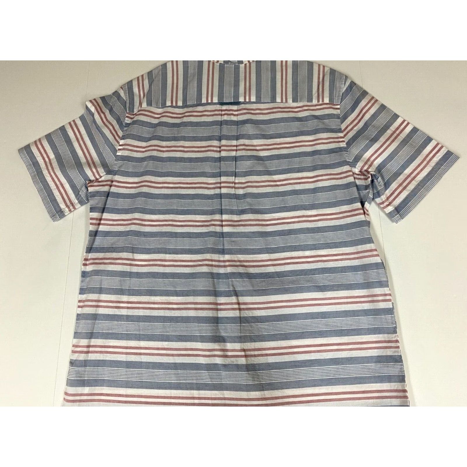 Chaps Chaps Shirt L Men Blue Striped Button-Down Short Sleeve Cotton Knit Casual Surf 90s? Size US L / EU 52-54 / 3 - 6 Thumbnail