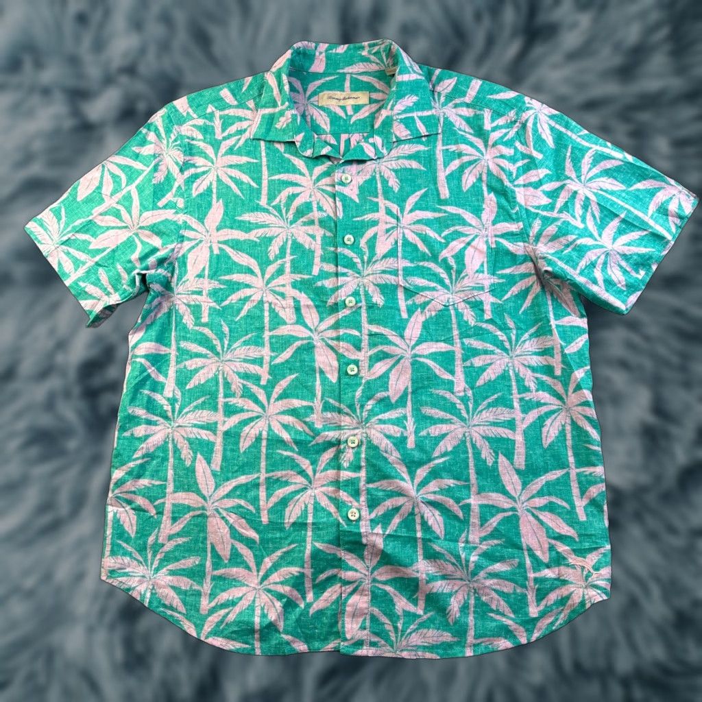 Tommy Bahama Tommy Bahama Shirt Large Green Camp Linen Blend Floral Palms Mens Size US L / EU 52-54 / 3 - 1 Thumbnail