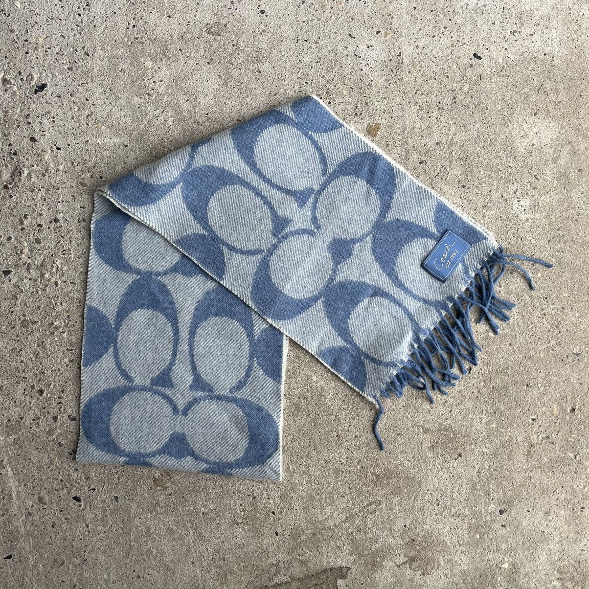 Coach wool cashmere blue monogram scarf opium