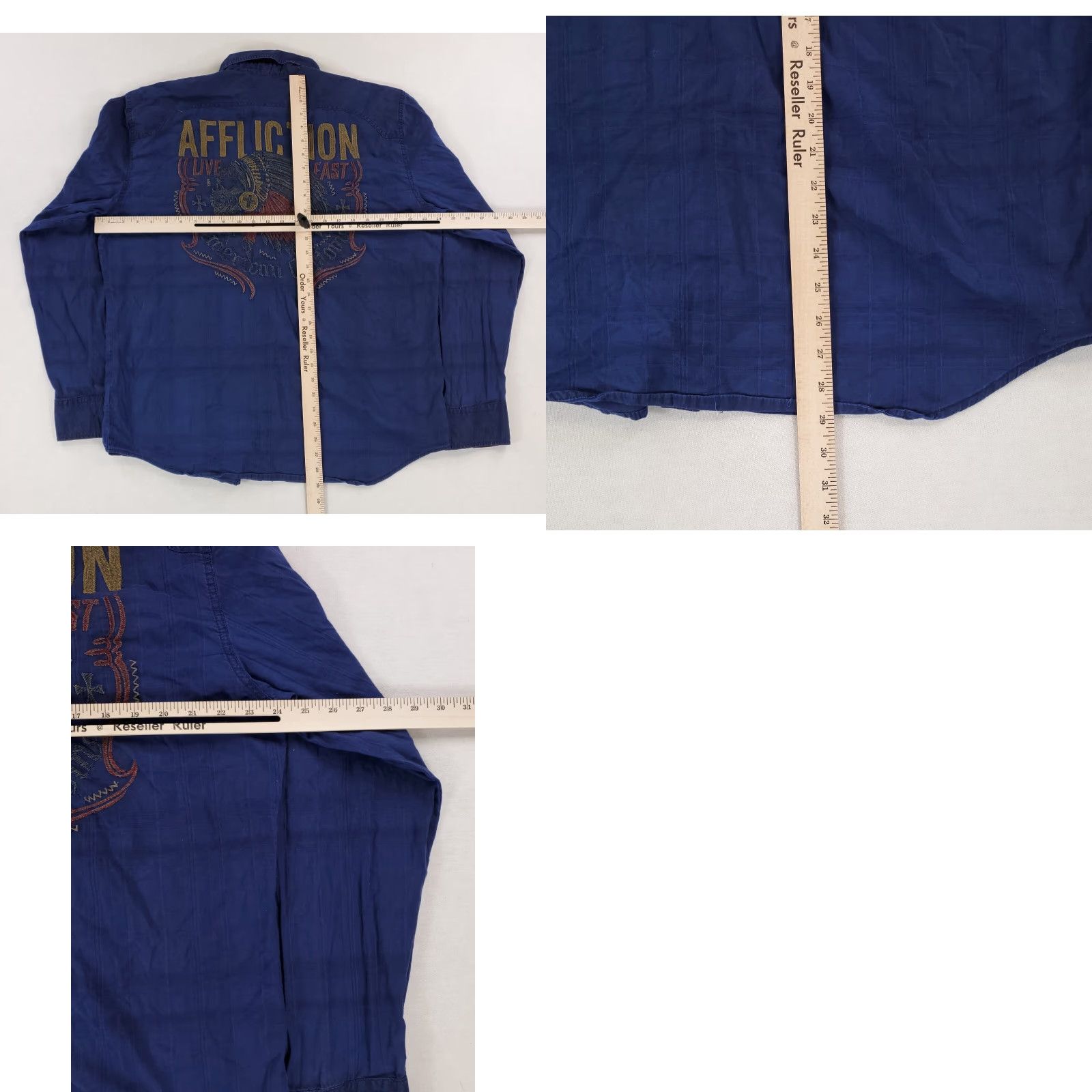Affliction VINTAGE Affliction Pearl Snap Shirt Embroidered Atheltic Fit Blue Long Sleeve Mens XL Size US XL / EU 56 / 4 - 9 Thumbnail