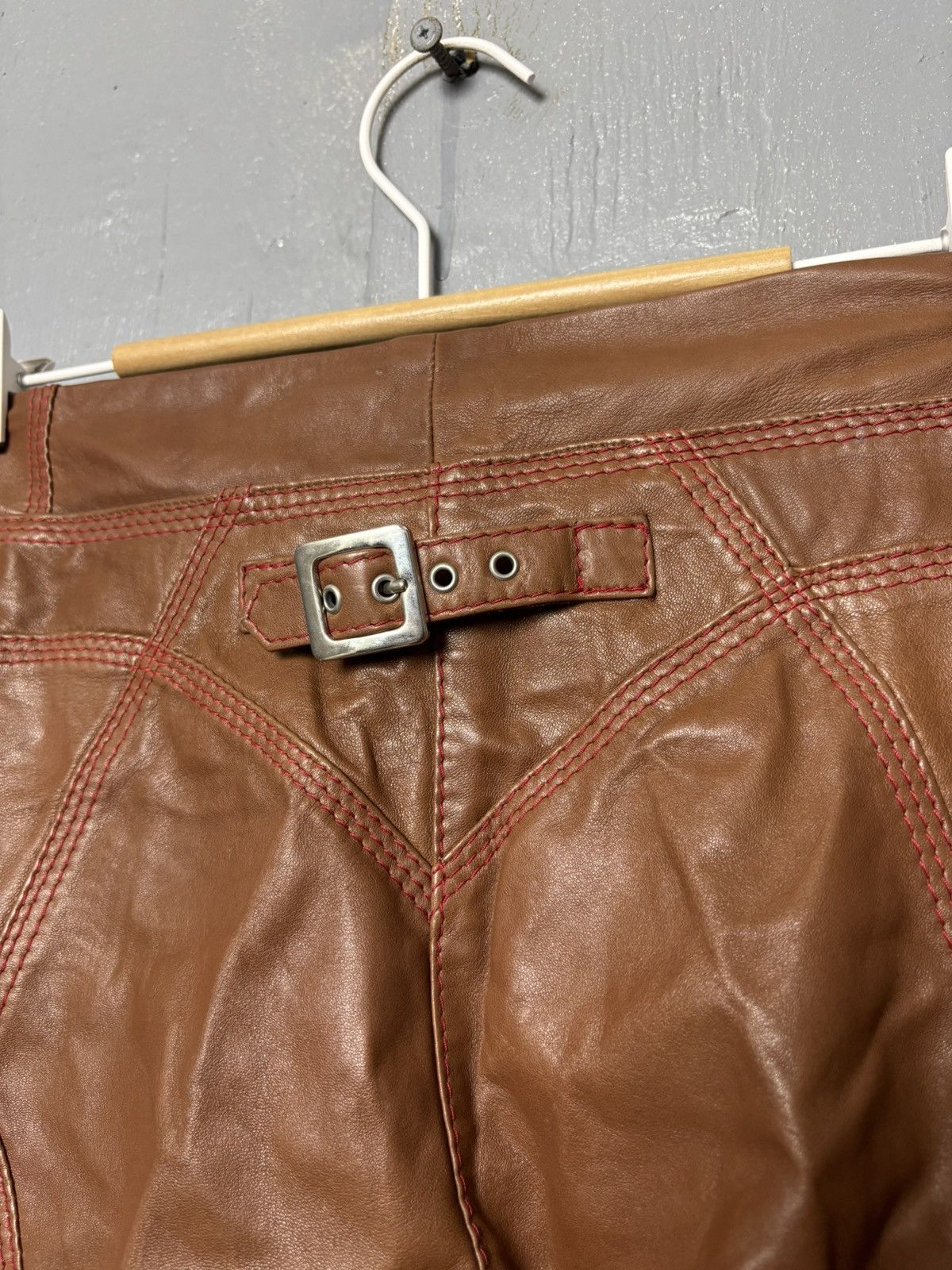 Versace RARE Y2K Versace Buckle Back Genuine Leather Flared Pants Size 28" / US 6 / IT 42 - 11 Thumbnail