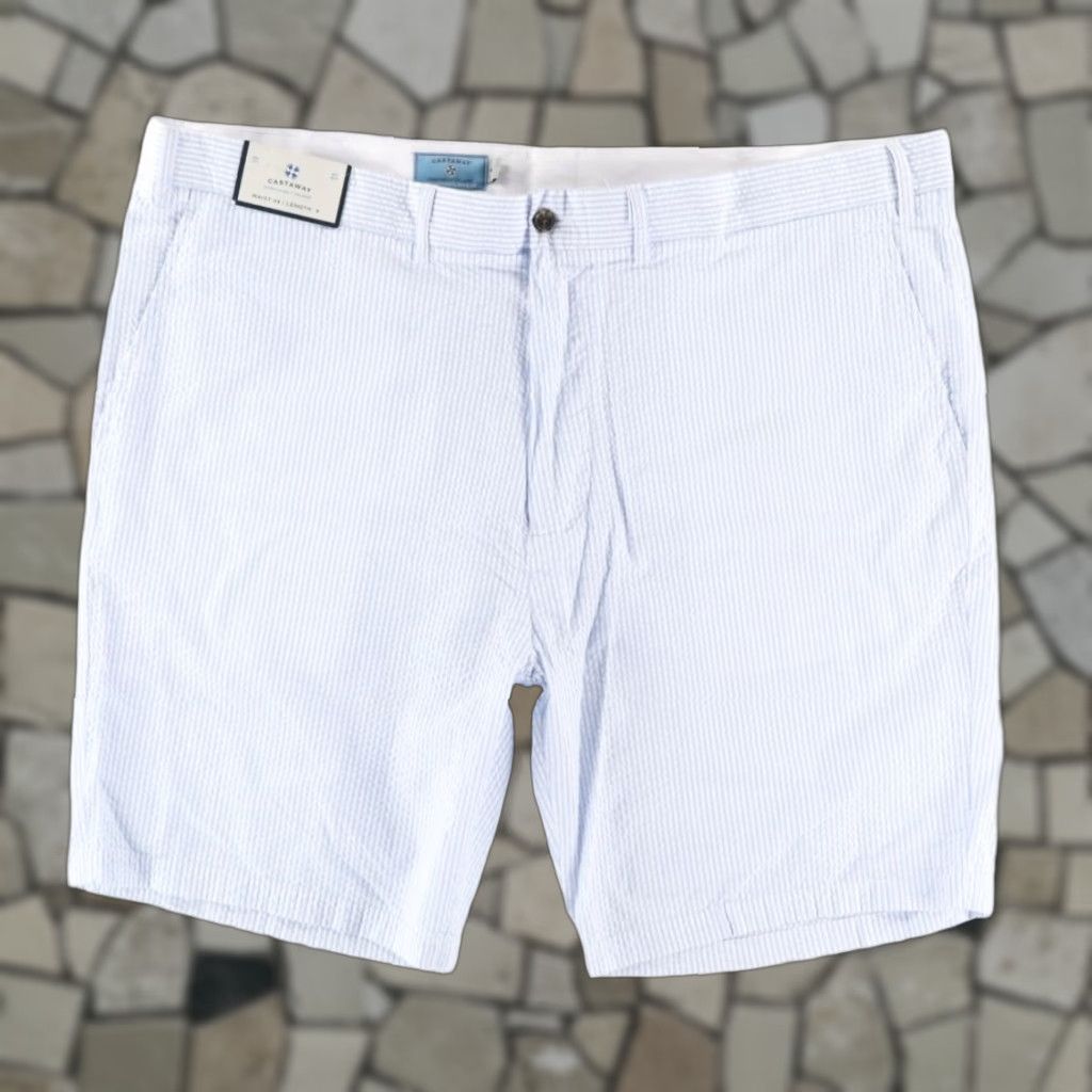 Vintage Castaway 9" Cotton Seersucker Chino Shorts Blue Striped Men's 44 Size US 44 / EU 60 - 1 Thumbnail