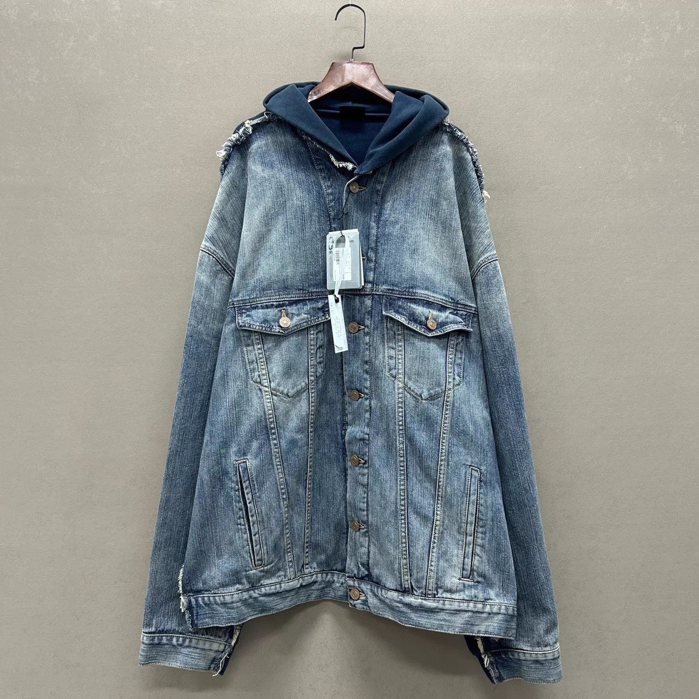 Balenciaga Blue Denim Hooded Jacket with Distressed Details Size US L / EU 52-54 / 3 - 1 Thumbnail